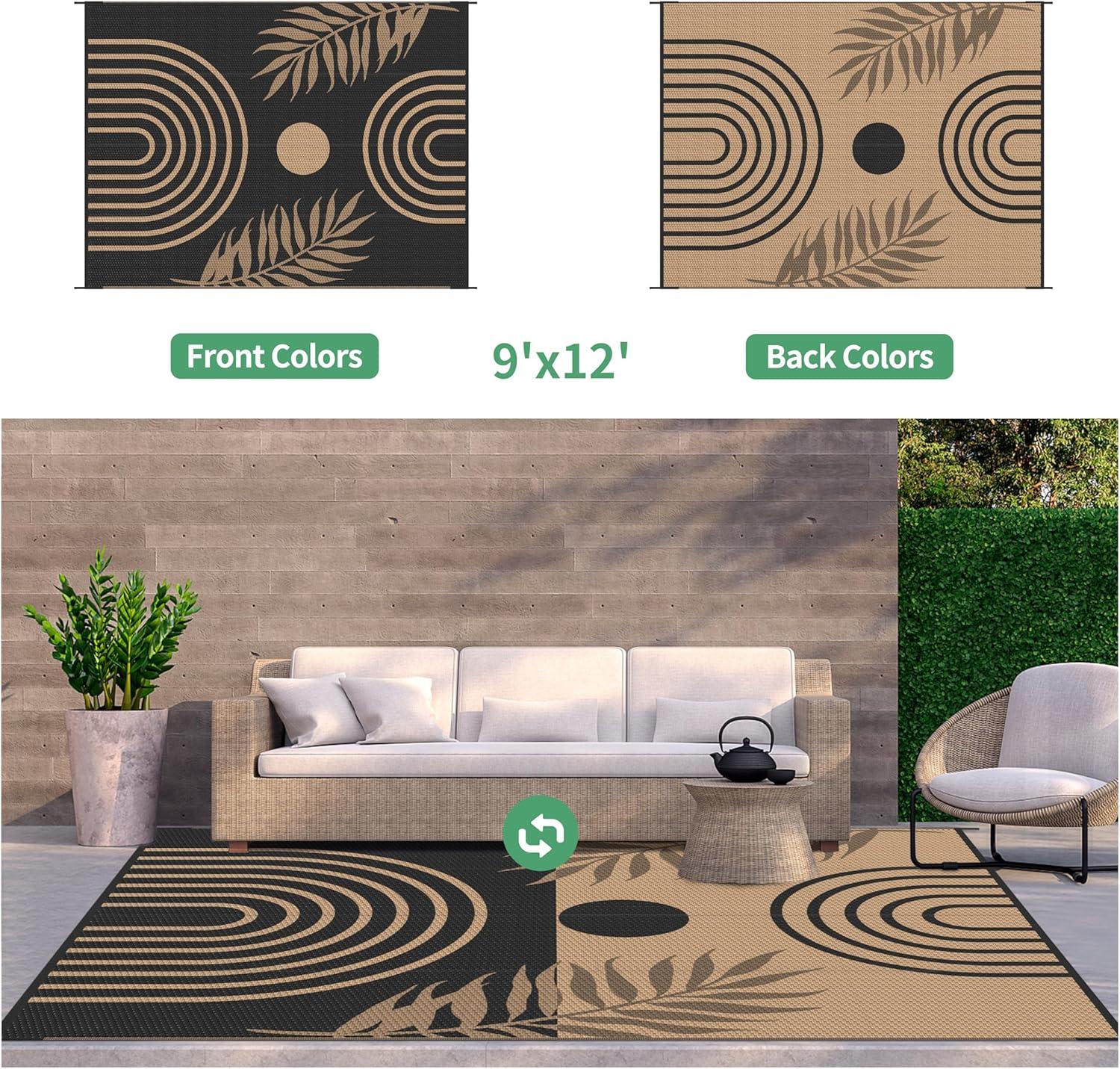 imageGENIMO Outdoor Rug 5 x 8 Waterproof for Patios Clearance Reversible Plastic Straw Camping Carpet Large Area Rugs Mats for RV Picnic Backyard Deck Balcony Porch Beach GreyampampWhiteMixblack Brown