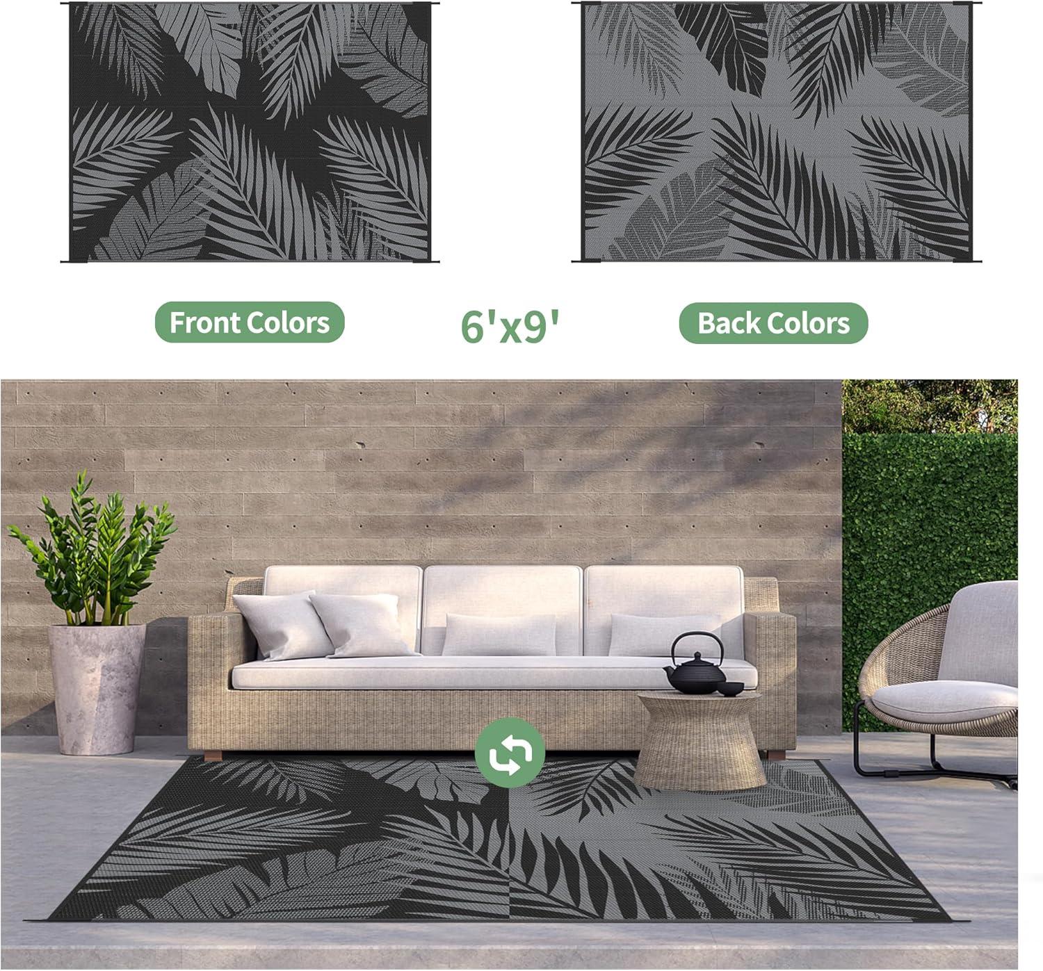 imageGENIMO Outdoor Rug 5 x 8 Waterproof for Patios Clearance Reversible Plastic Straw Camping Carpet Large Area Rugs Mats for RV Picnic Backyard Deck Balcony Porch Beach GreyampampWhiteBlack Grey Waterproof