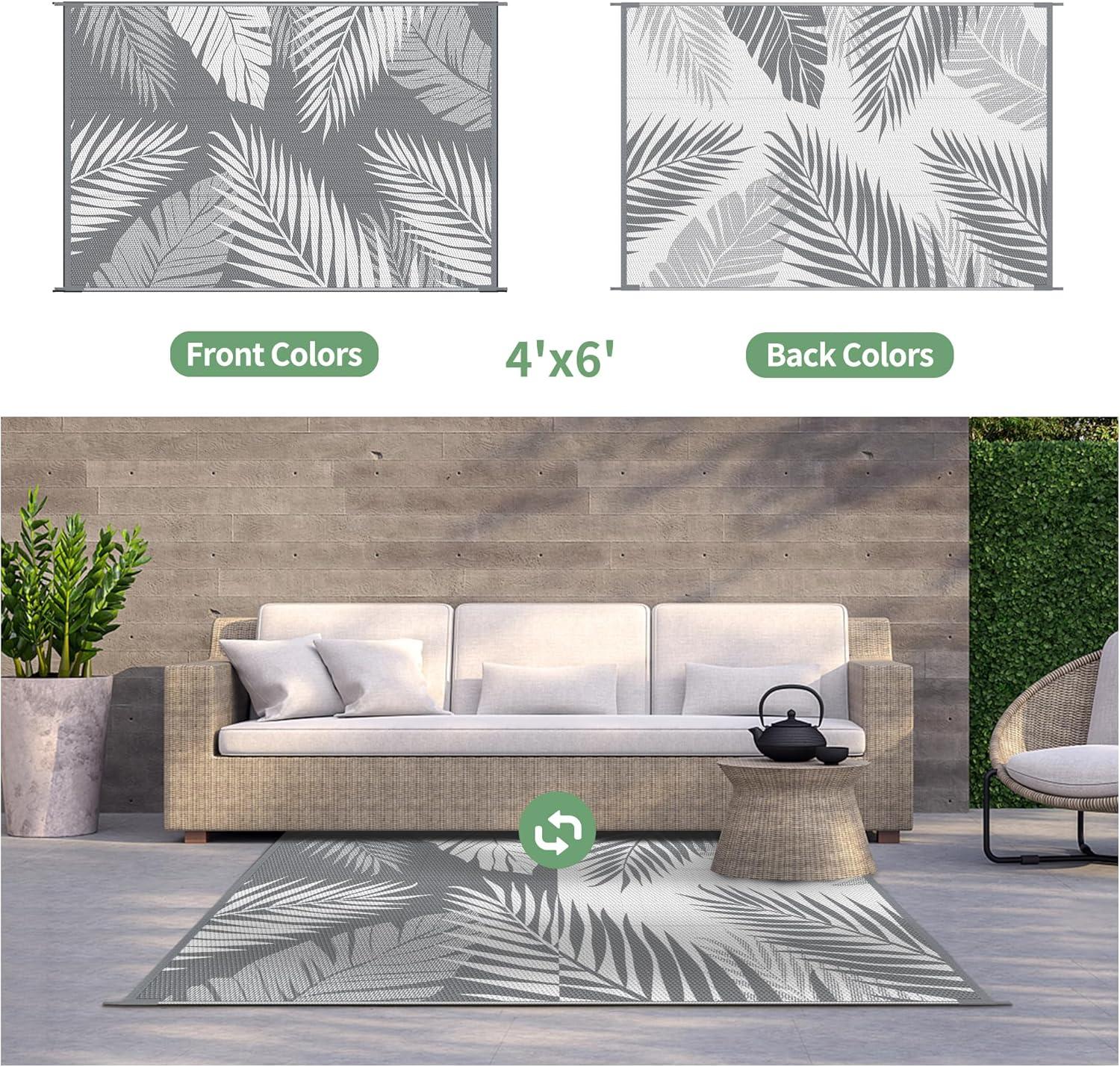 imageGENIMO Outdoor Rug 5 x 8 Waterproof for Patios Clearance Reversible Plastic Straw Camping Carpet Large Area Rugs Mats for RV Picnic Backyard Deck Balcony Porch Beach GreyampampWhiteGrey White Waterproof