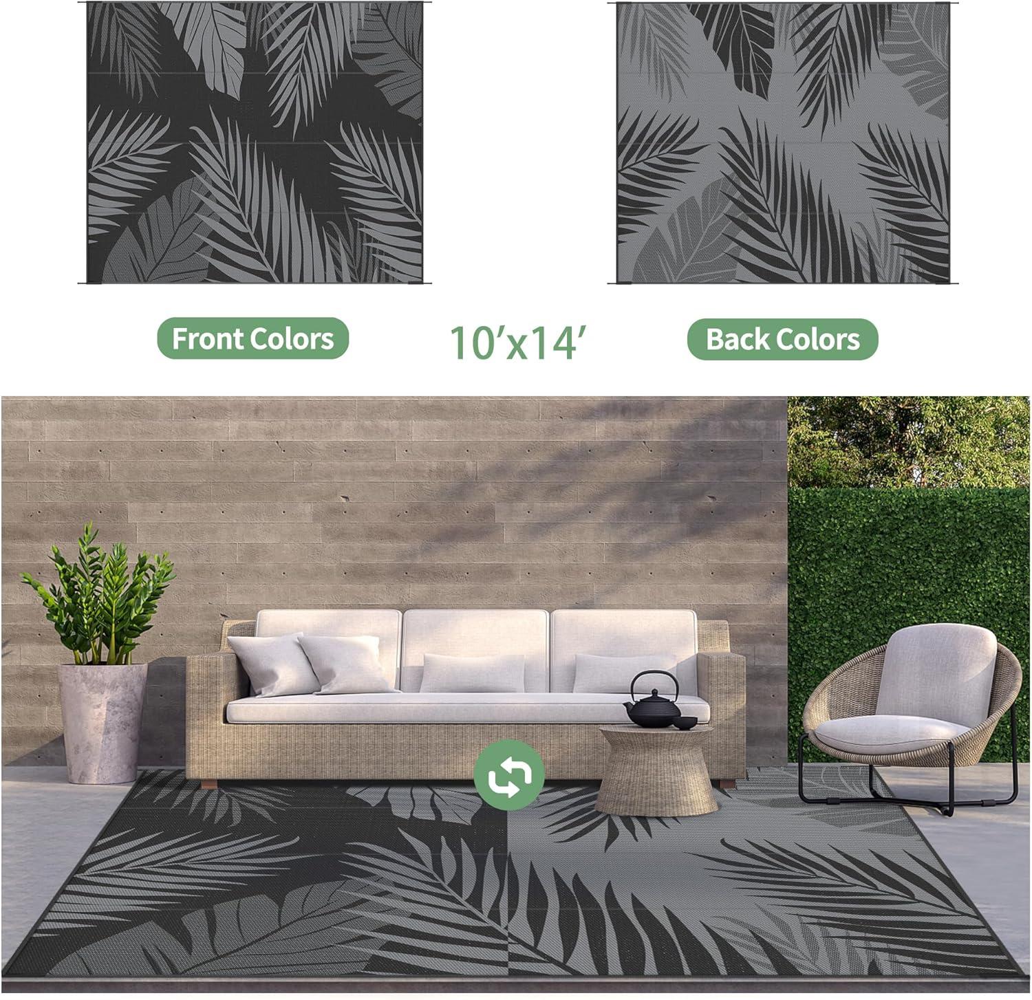 imageGENIMO Outdoor Rug 5 x 8 Waterproof for Patios Clearance Reversible Plastic Straw Camping Carpet Large Area Rugs Mats for RV Picnic Backyard Deck Balcony Porch Beach GreyampampWhiteBlack Grey Waterproof