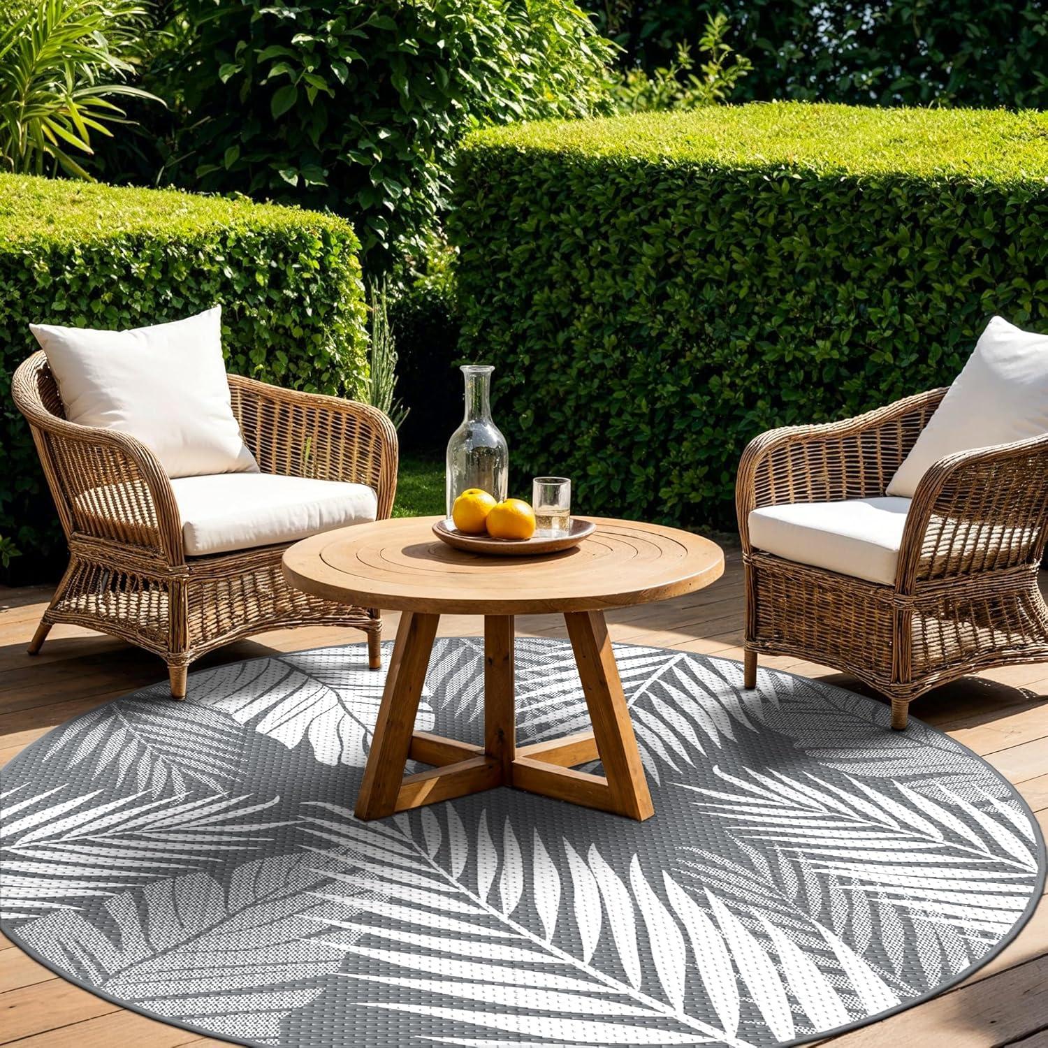 imageGENIMO Outdoor Rug 5 x 8 Waterproof for Patios Clearance Reversible Plastic Straw Camping Carpet Large Area Rugs Mats for RV Picnic Backyard Deck Balcony Porch Beach GreyampampWhiteGrey White Waterproof