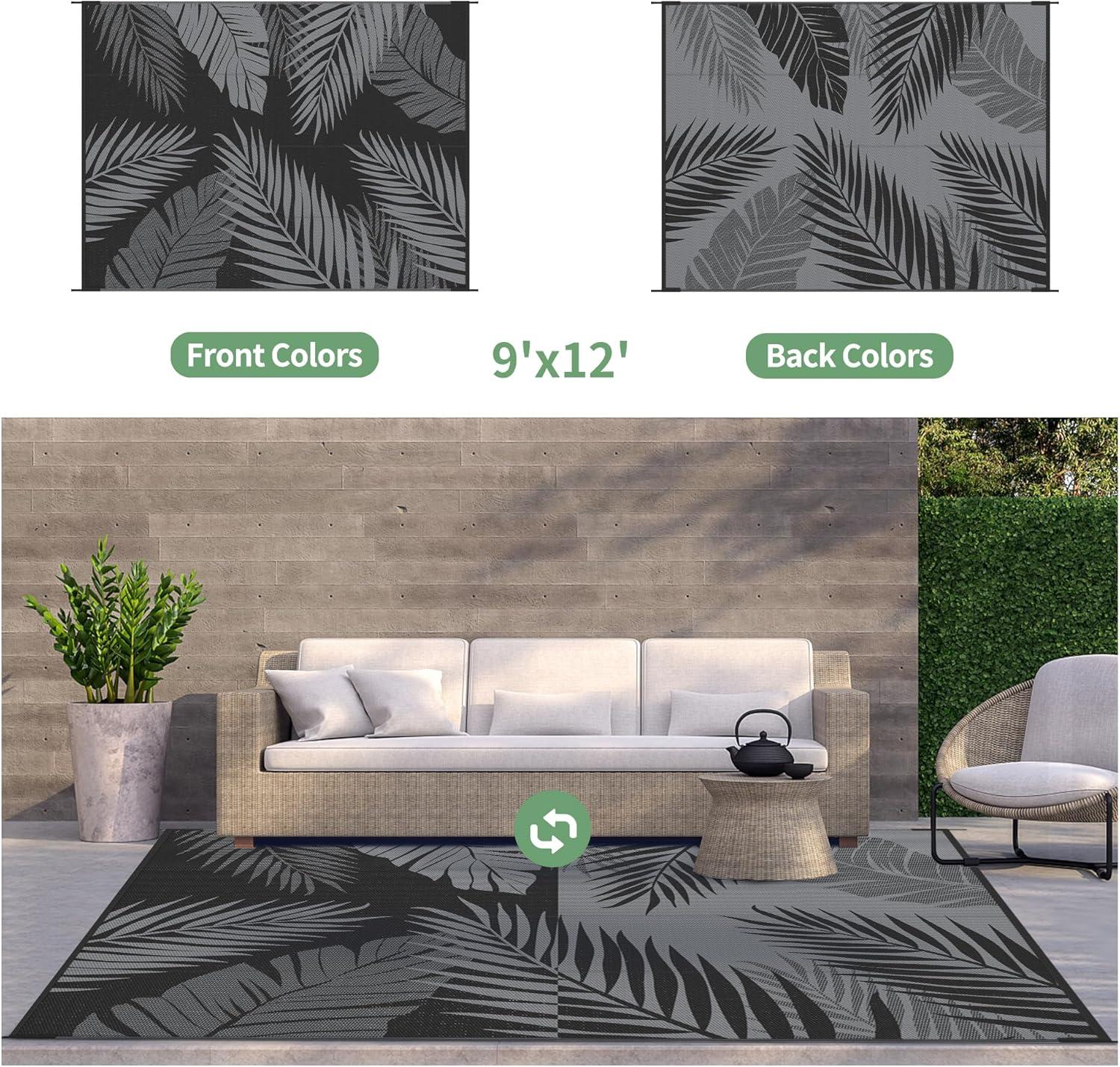 imageGENIMO Outdoor Rug 5 x 8 Waterproof for Patios Clearance Reversible Plastic Straw Camping Carpet Large Area Rugs Mats for RV Picnic Backyard Deck Balcony Porch Beach GreyampampWhiteBlack Grey Waterproof