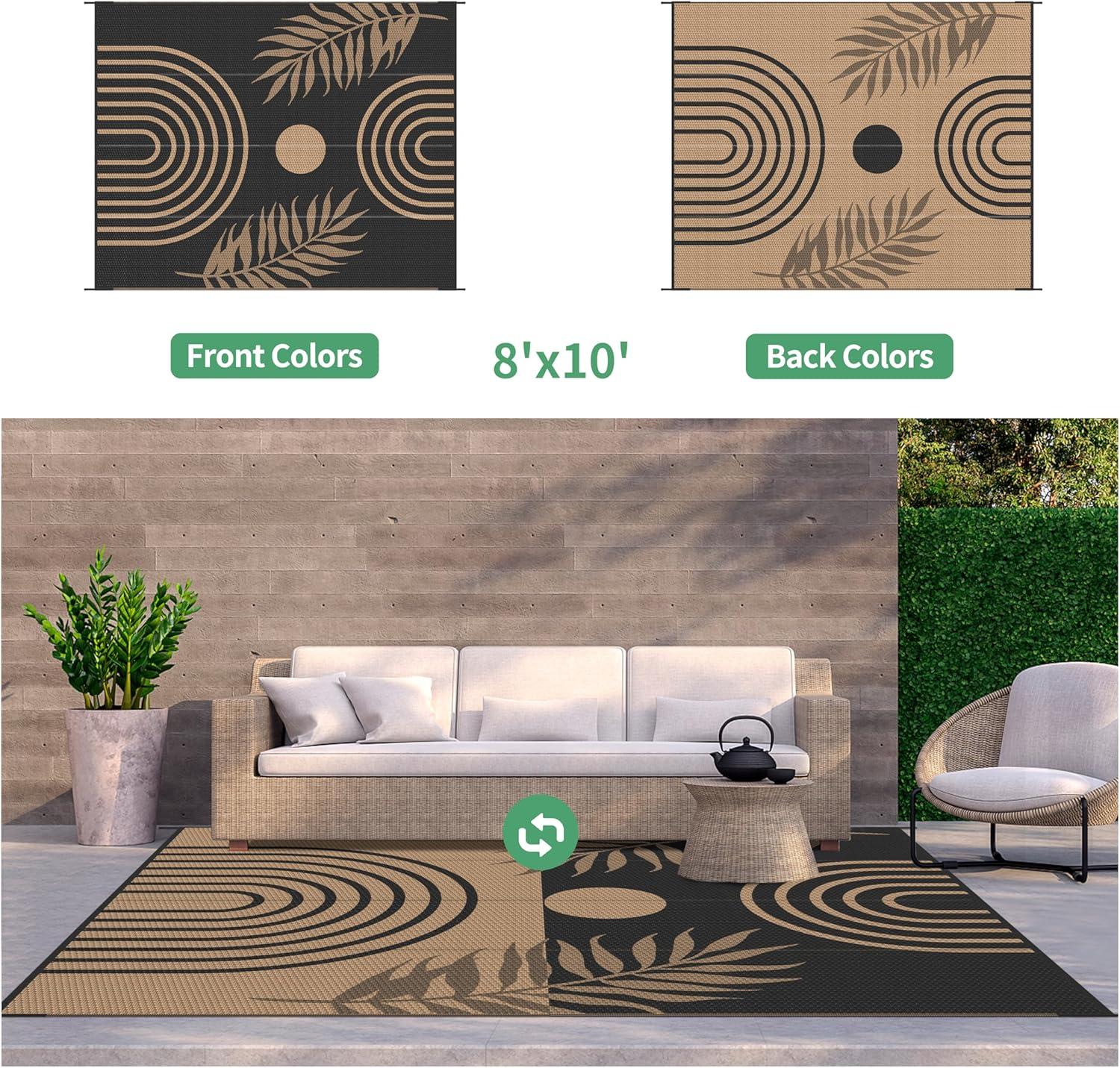 imageGENIMO Outdoor Rug 5 x 8 Waterproof for Patios Clearance Reversible Plastic Straw Camping Carpet Large Area Rugs Mats for RV Picnic Backyard Deck Balcony Porch Beach GreyampampWhiteMixblack Brown
