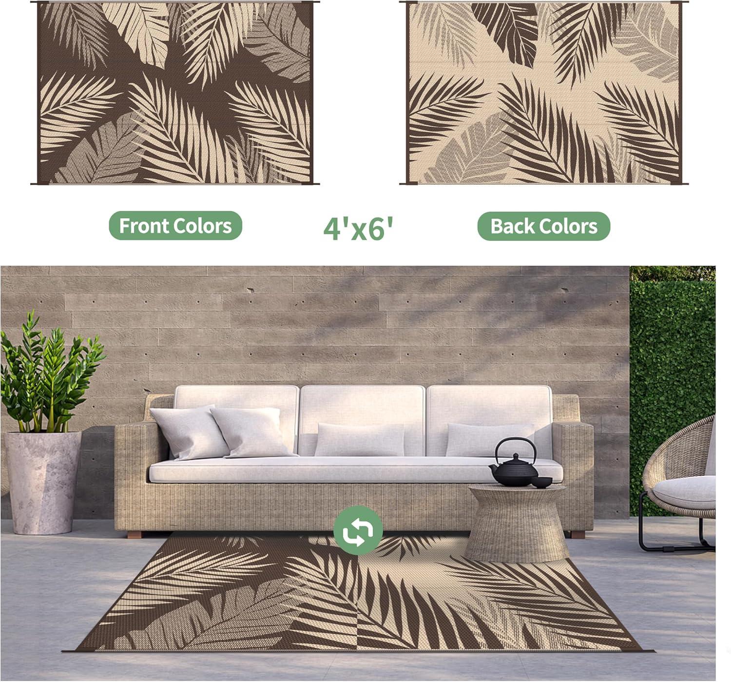 imageGENIMO Outdoor Rug 5 x 8 Waterproof for Patios Clearance Reversible Plastic Straw Camping Carpet Large Area Rugs Mats for RV Picnic Backyard Deck Balcony Porch Beach GreyampampWhiteCoffee Beige Waterproof