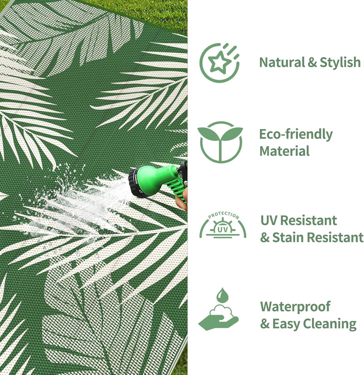 imageGENIMO Outdoor Rug 5 x 8 Waterproof for Patios Clearance Reversible Plastic Straw Camping Carpet Large Area Rugs Mats for RV Picnic Backyard Deck Balcony Porch Beach GreyampampWhiteDarkgreen White Waterproof