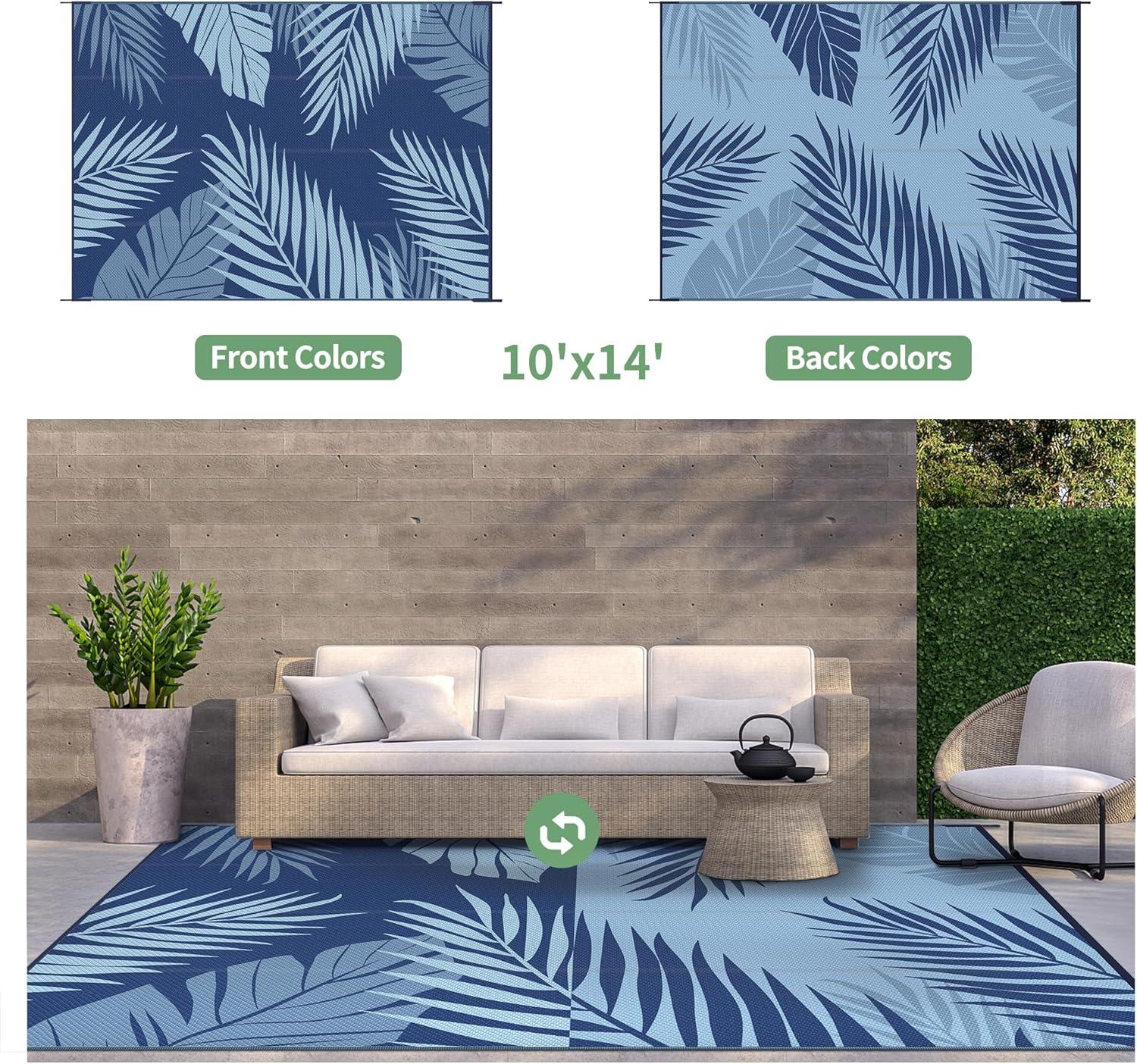 imageGENIMO Outdoor Rug 5 x 8 Waterproof for Patios Clearance Reversible Plastic Straw Camping Carpet Large Area Rugs Mats for RV Picnic Backyard Deck Balcony Porch Beach GreyampampWhiteNavy Blue Baby Blue Waterproof