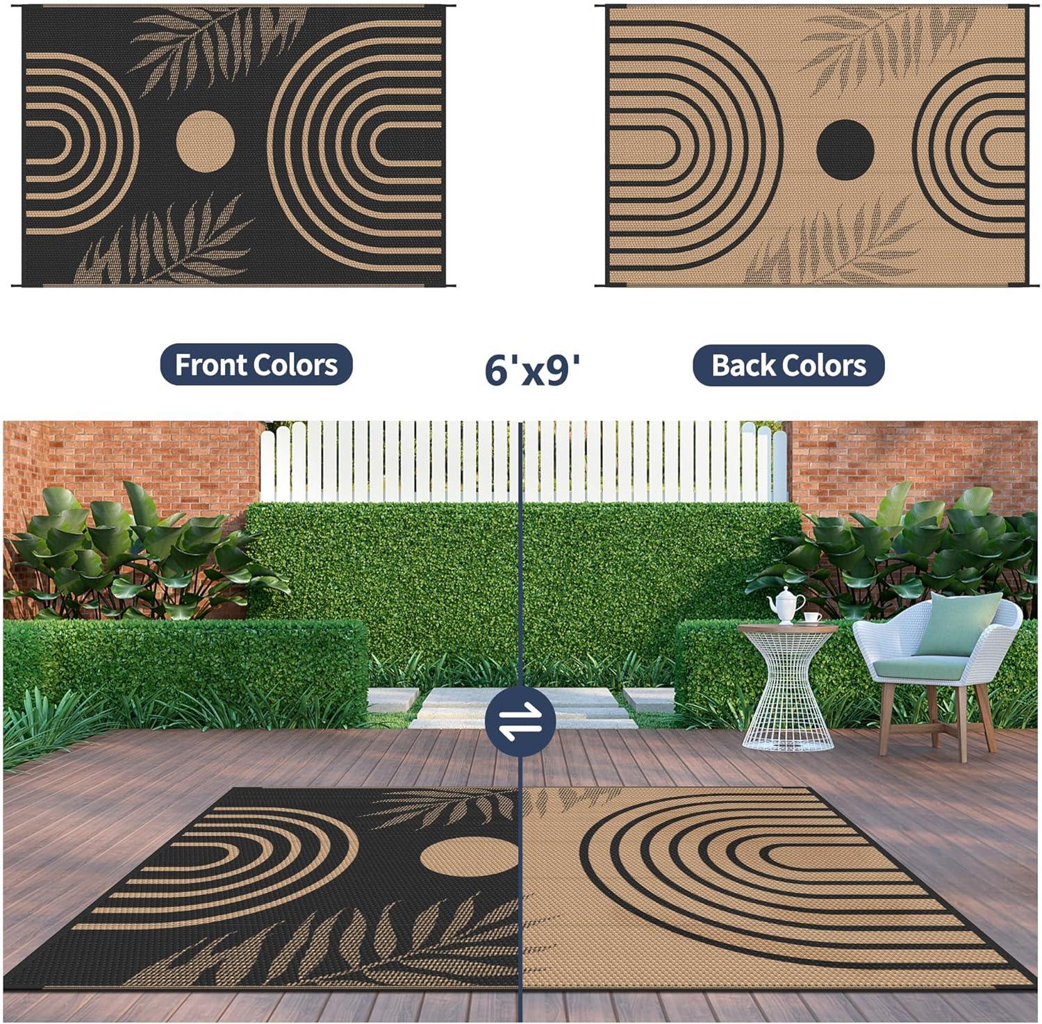 imageGENIMO Outdoor Rug 5 x 8 Waterproof for Patios Clearance Reversible Plastic Straw Camping Carpet Large Area Rugs Mats for RV Picnic Backyard Deck Balcony Porch Beach GreyampampWhiteMixblack Brown