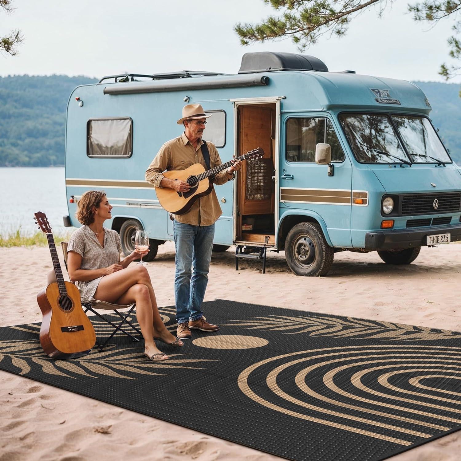 imageGENIMO Outdoor Rug 5 x 8 Waterproof for Patios Clearance Reversible Plastic Straw Camping Carpet Large Area Rugs Mats for RV Picnic Backyard Deck Balcony Porch Beach GreyampampWhiteMixblack Brown