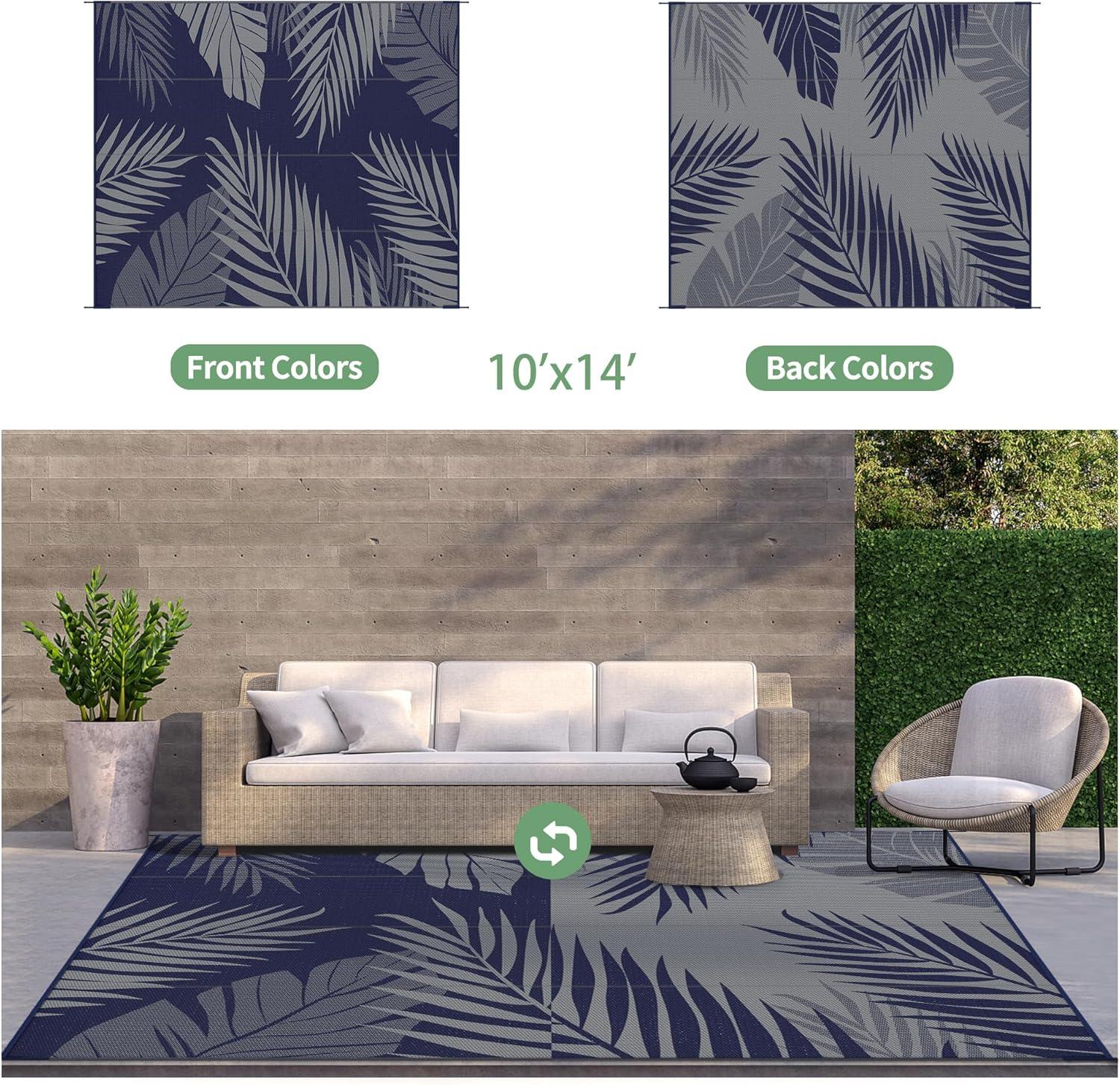 imageGENIMO Outdoor Rug 5 x 8 Waterproof for Patios Clearance Reversible Plastic Straw Camping Carpet Large Area Rugs Mats for RV Picnic Backyard Deck Balcony Porch Beach GreyampampWhiteNavy Blue Grey Waterproof