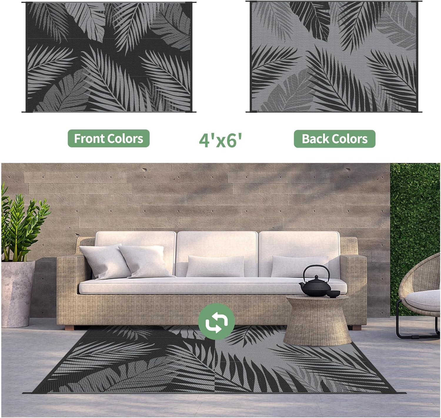 imageGENIMO Outdoor Rug 5 x 8 Waterproof for Patios Clearance Reversible Plastic Straw Camping Carpet Large Area Rugs Mats for RV Picnic Backyard Deck Balcony Porch Beach GreyampampWhiteBlack Grey Waterproof