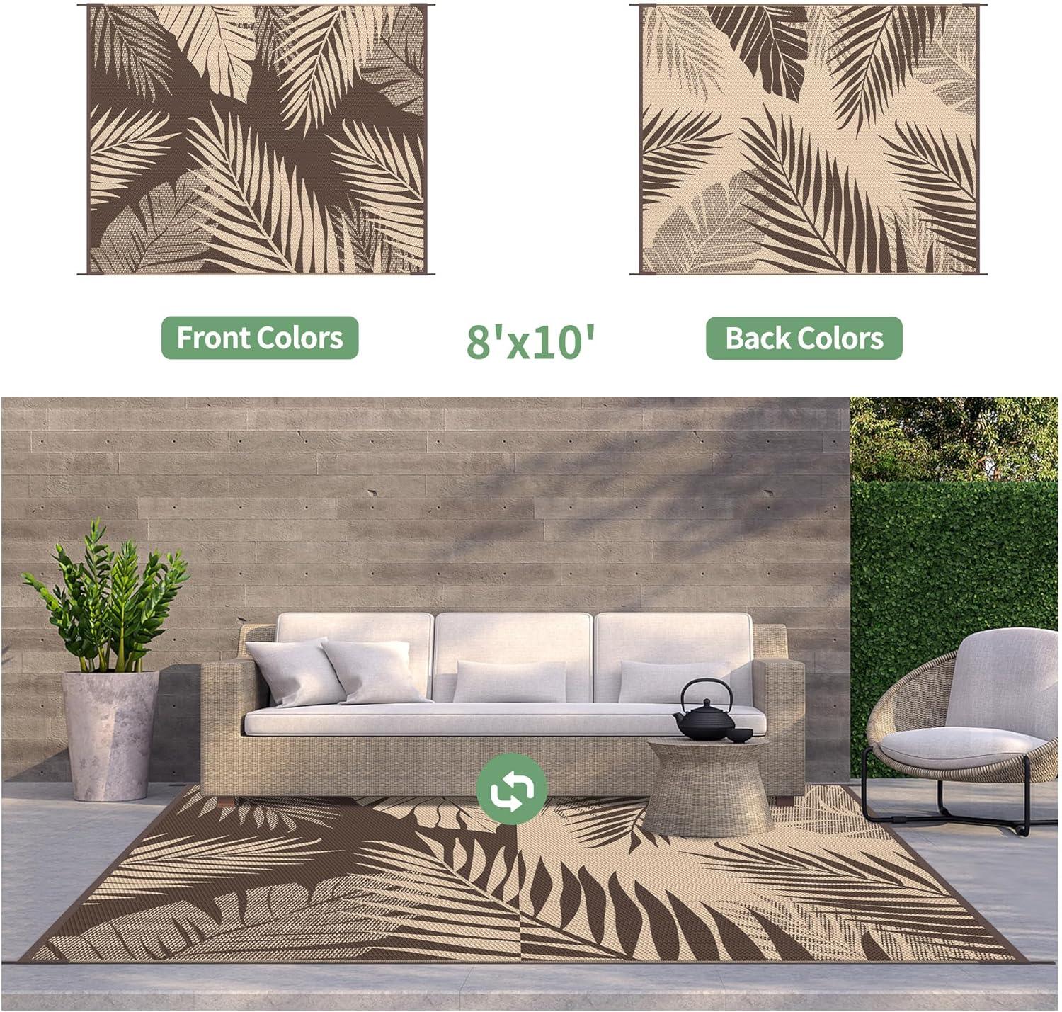 imageGENIMO Outdoor Rug 5 x 8 Waterproof for Patios Clearance Reversible Plastic Straw Camping Carpet Large Area Rugs Mats for RV Picnic Backyard Deck Balcony Porch Beach GreyampampWhiteCoffee Beige Waterproof