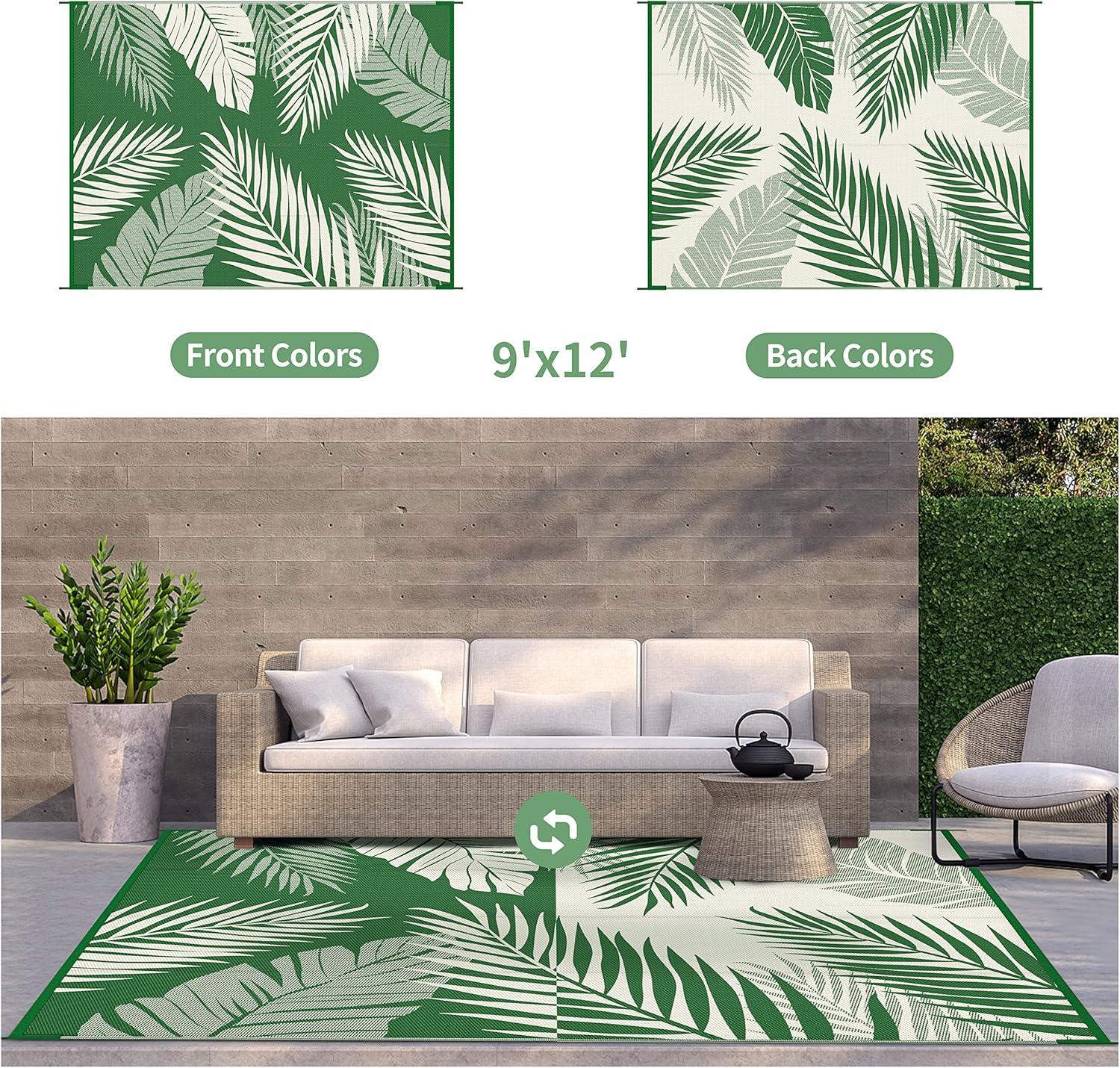 imageGENIMO Outdoor Rug 5 x 8 Waterproof for Patios Clearance Reversible Plastic Straw Camping Carpet Large Area Rugs Mats for RV Picnic Backyard Deck Balcony Porch Beach GreyampampWhiteDarkgreen White Waterproof