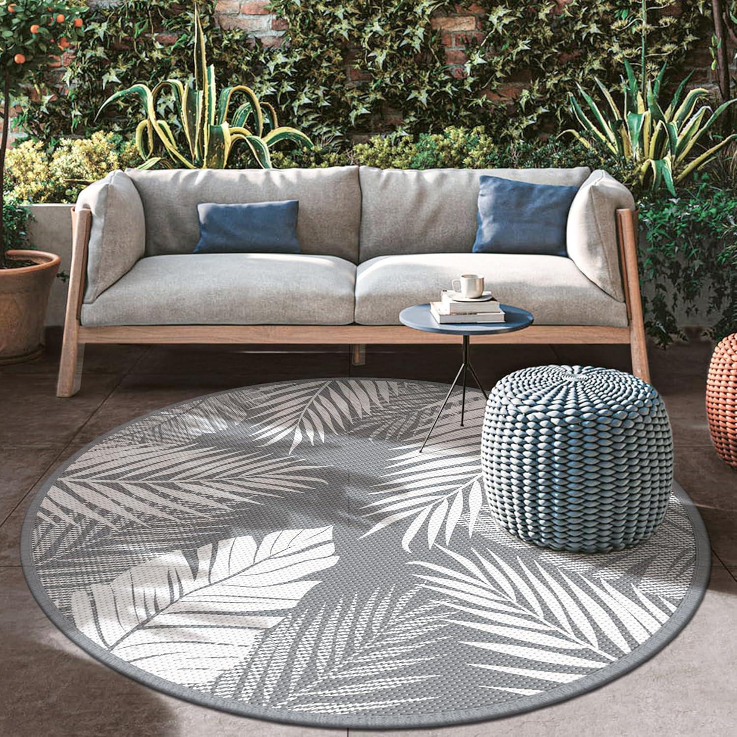 imageGENIMO Outdoor Rug 5 x 8 Waterproof for Patios Clearance Reversible Plastic Straw Camping Carpet Large Area Rugs Mats for RV Picnic Backyard Deck Balcony Porch Beach GreyampampWhiteGrey White Waterproof