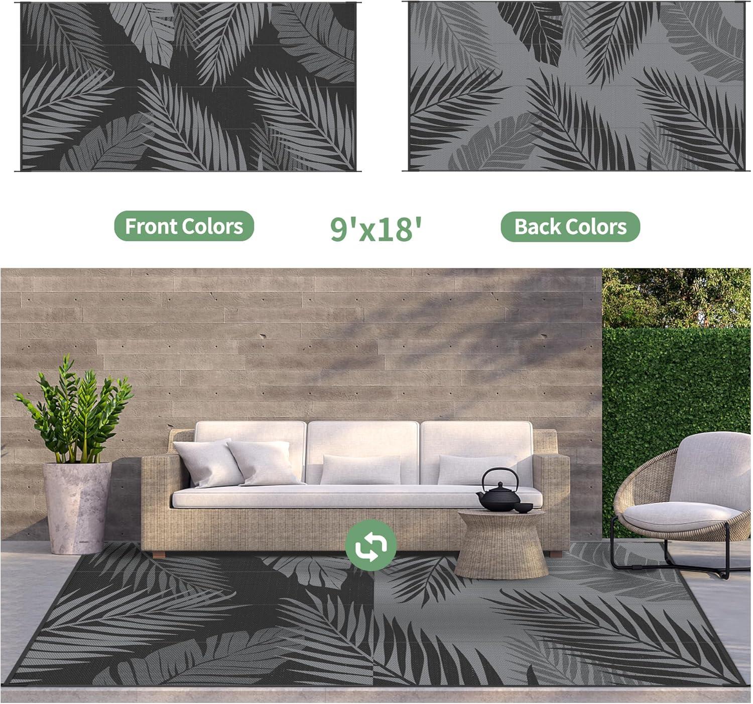imageGENIMO Outdoor Rug 5 x 8 Waterproof for Patios Clearance Reversible Plastic Straw Camping Carpet Large Area Rugs Mats for RV Picnic Backyard Deck Balcony Porch Beach GreyampampWhiteBlack Grey Waterproof