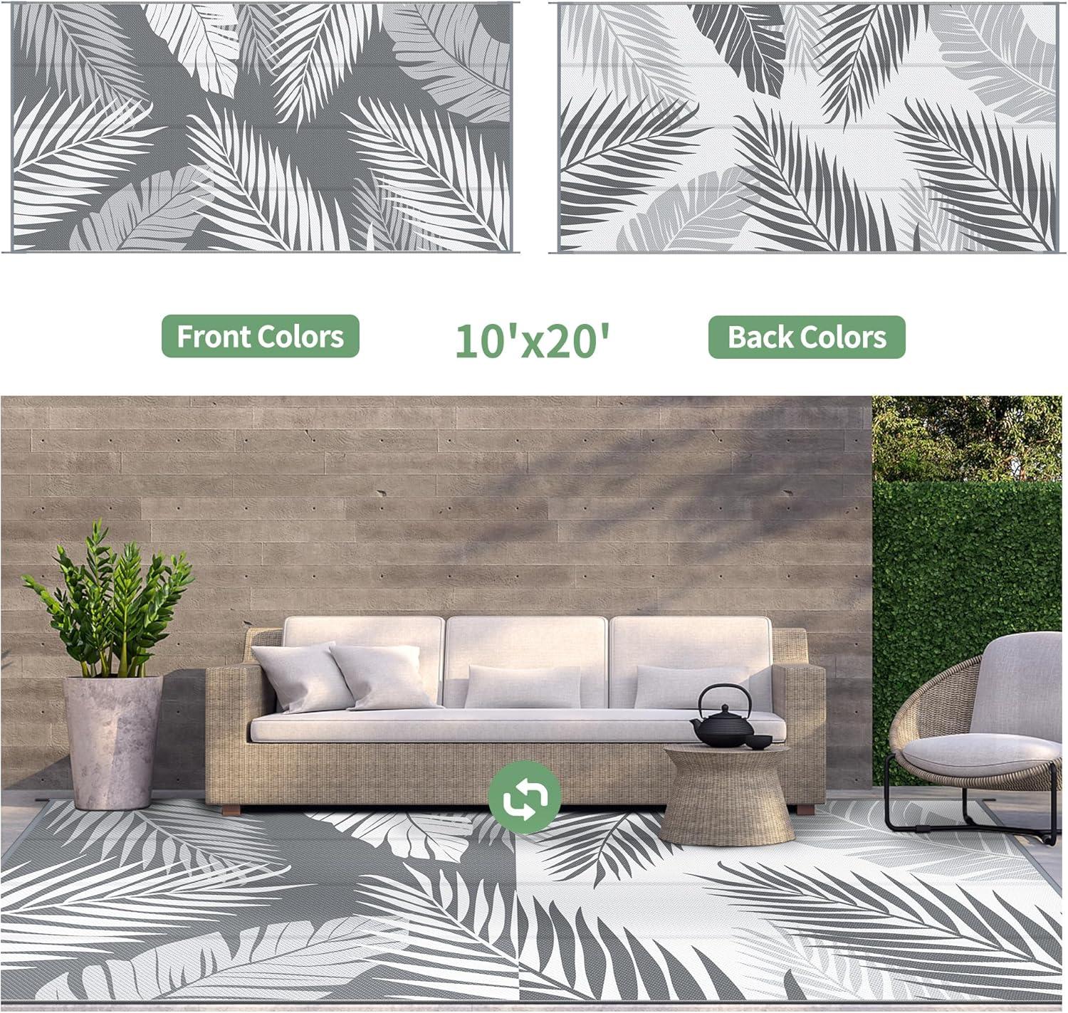 imageGENIMO Outdoor Rug 5 x 8 Waterproof for Patios Clearance Reversible Plastic Straw Camping Carpet Large Area Rugs Mats for RV Picnic Backyard Deck Balcony Porch Beach GreyampampWhiteGrey White Waterproof