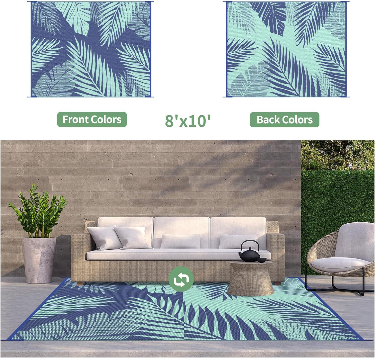 imageGENIMO Outdoor Rug 5 x 8 Waterproof for Patios Clearance Reversible Plastic Straw Camping Carpet Large Area Rugs Mats for RV Picnic Backyard Deck Balcony Porch Beach GreyampampWhiteRoyal Blue Blue Green Waterproof