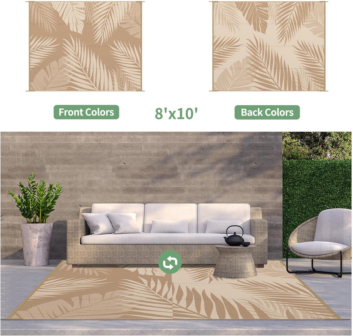 imageGENIMO Outdoor Rug 5 x 8 Waterproof for Patios Clearance Reversible Plastic Straw Camping Carpet Large Area Rugs Mats for RV Picnic Backyard Deck Balcony Porch Beach GreyampampWhiteBrown Beige Waterproof