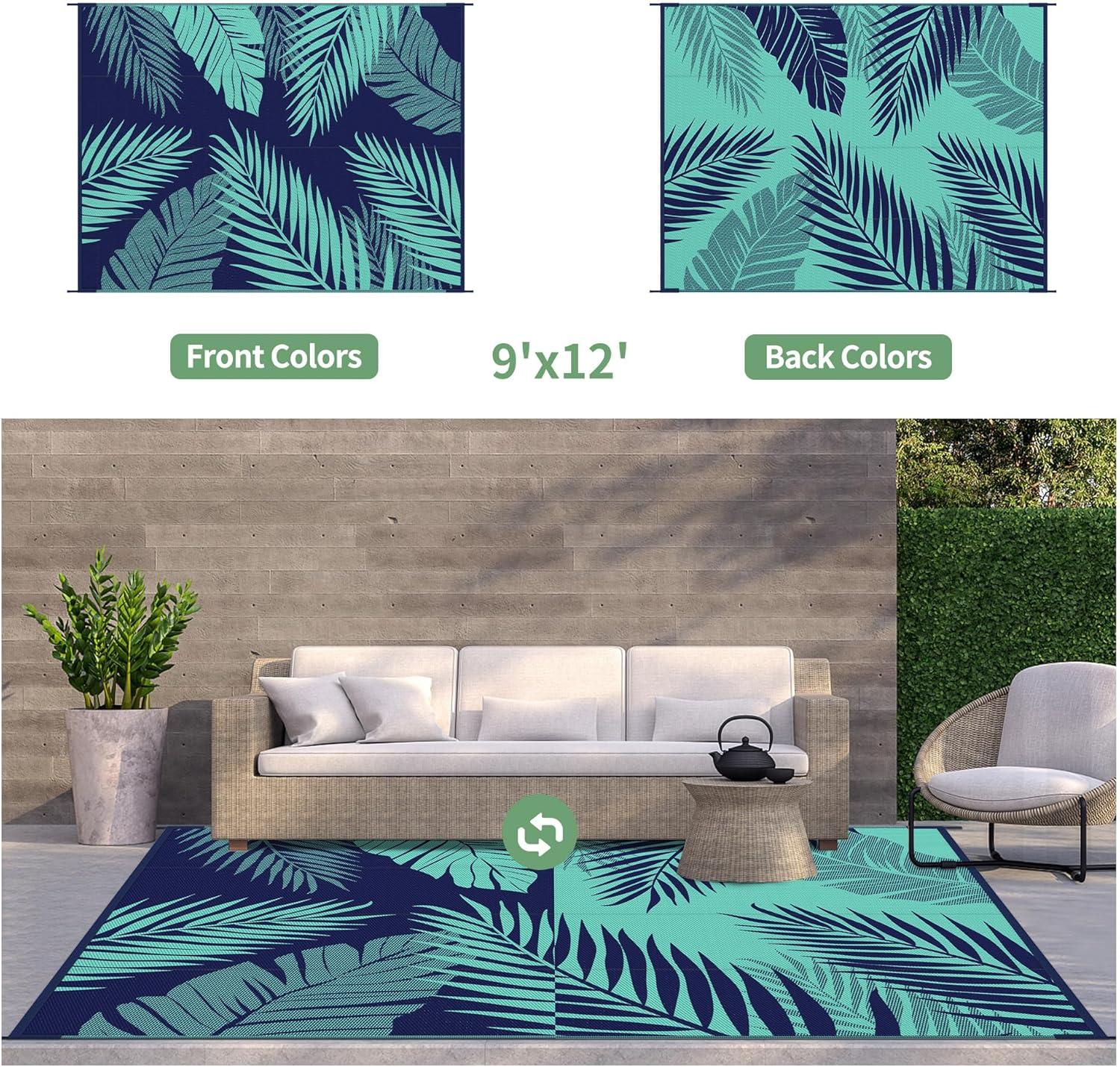 imageGENIMO Outdoor Rug 5 x 8 Waterproof for Patios Clearance Reversible Plastic Straw Camping Carpet Large Area Rugs Mats for RV Picnic Backyard Deck Balcony Porch Beach GreyampampWhiteNavy Blue Jade Green Waterproof