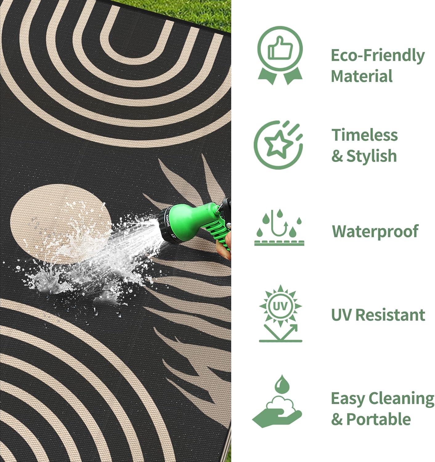 imageGENIMO Outdoor Rug 5 x 8 Waterproof for Patios Clearance Reversible Plastic Straw Camping Carpet Large Area Rugs Mats for RV Picnic Backyard Deck Balcony Porch Beach GreyampampWhiteMixblack Beige