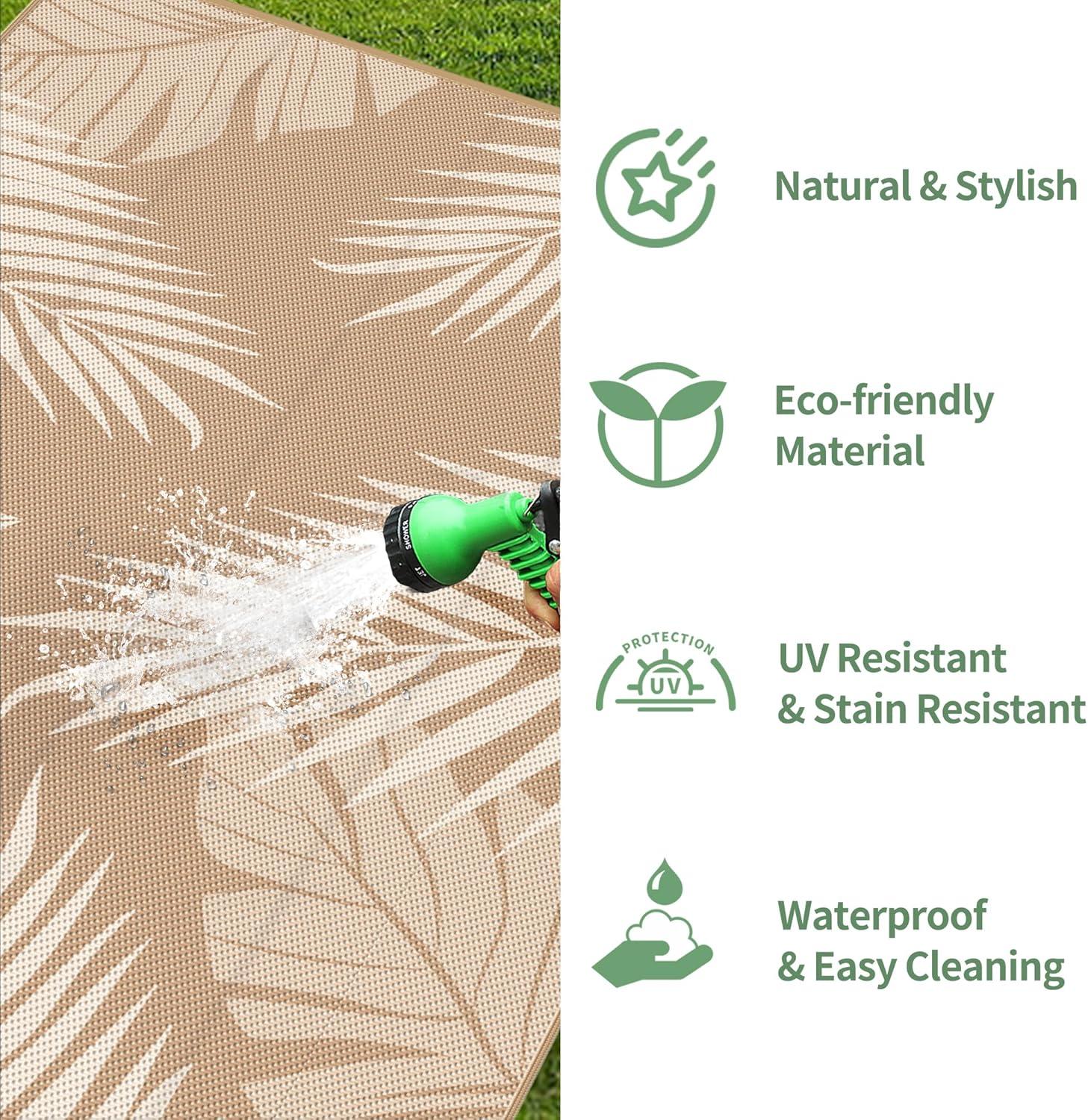 imageGENIMO Outdoor Rug 5 x 8 Waterproof for Patios Clearance Reversible Plastic Straw Camping Carpet Large Area Rugs Mats for RV Picnic Backyard Deck Balcony Porch Beach GreyampampWhiteBrown Beige Waterproof