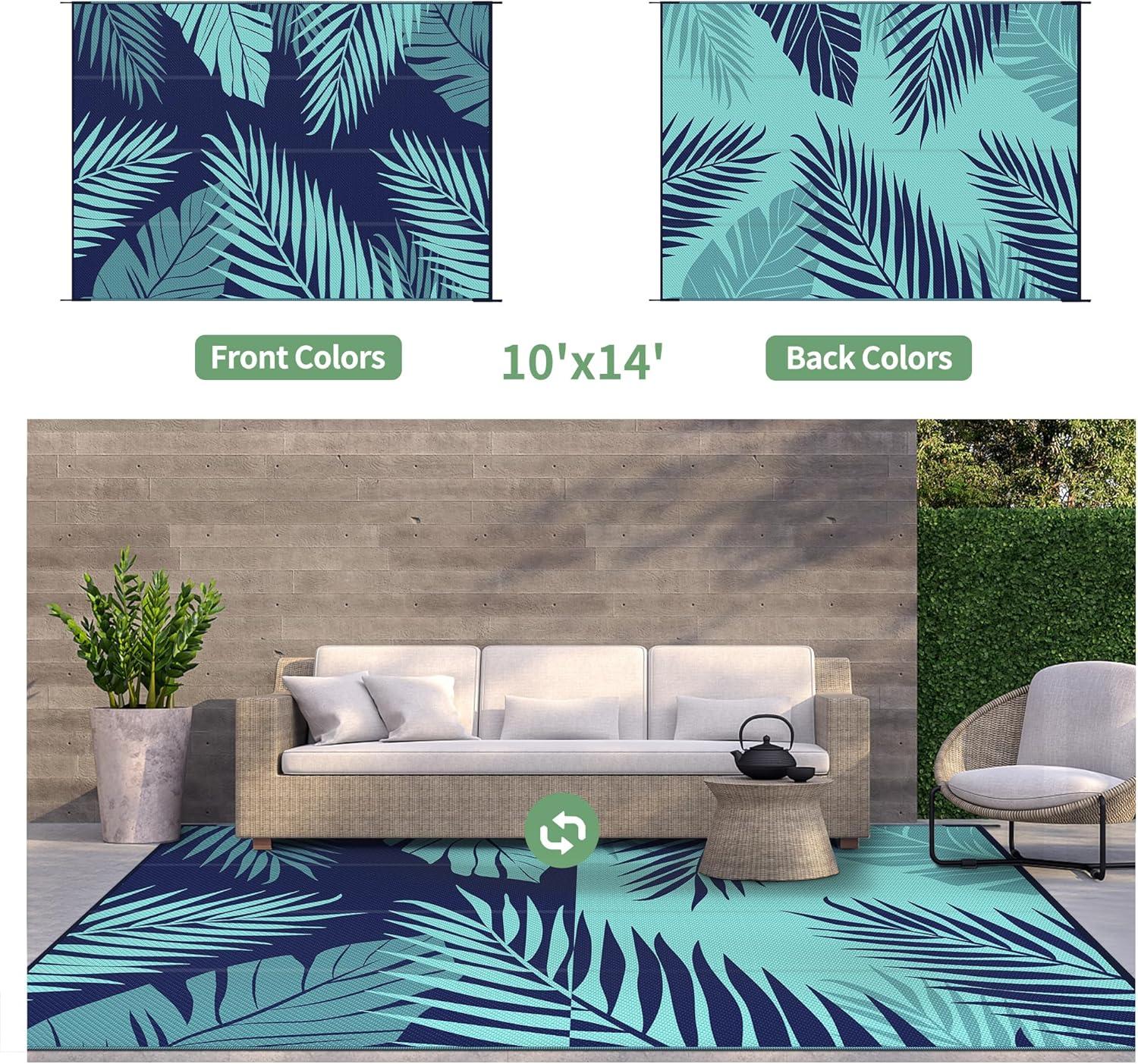 imageGENIMO Outdoor Rug 5 x 8 Waterproof for Patios Clearance Reversible Plastic Straw Camping Carpet Large Area Rugs Mats for RV Picnic Backyard Deck Balcony Porch Beach GreyampampWhiteNavy Blue Jade Green Waterproof