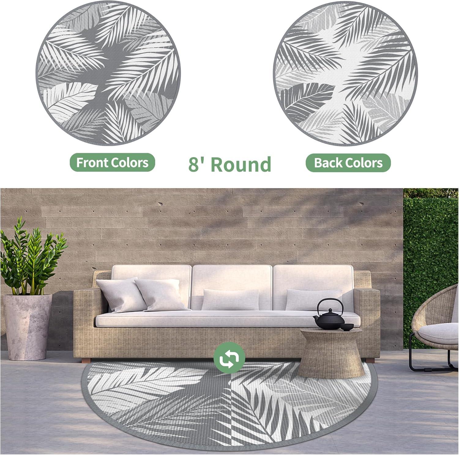 imageGENIMO Outdoor Rug 5 x 8 Waterproof for Patios Clearance Reversible Plastic Straw Camping Carpet Large Area Rugs Mats for RV Picnic Backyard Deck Balcony Porch Beach GreyampampWhiteGrey White Waterproof