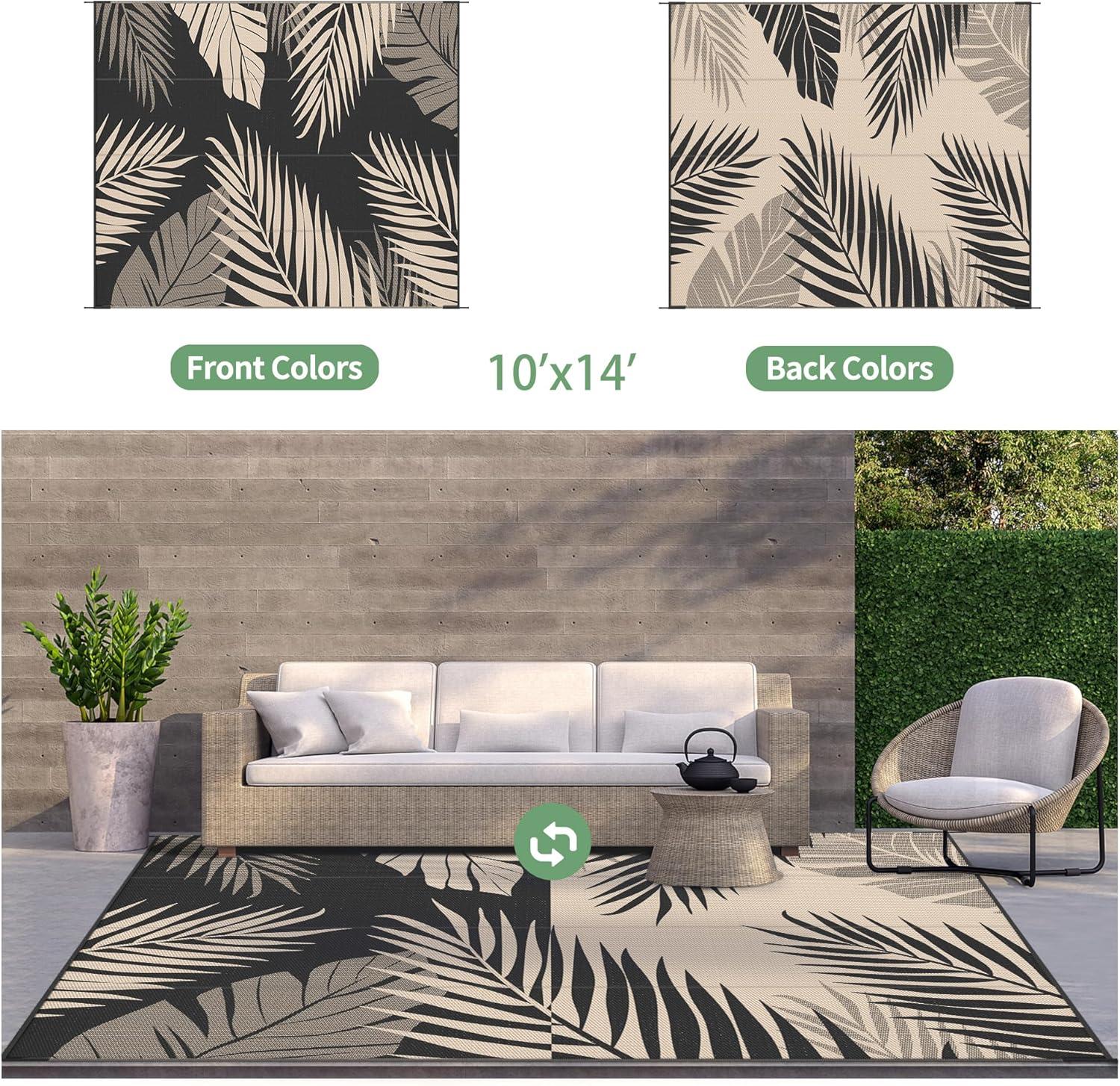 imageGENIMO Outdoor Rug 5 x 8 Waterproof for Patios Clearance Reversible Plastic Straw Camping Carpet Large Area Rugs Mats for RV Picnic Backyard Deck Balcony Porch Beach GreyampampWhiteBlack Beige Waterproof