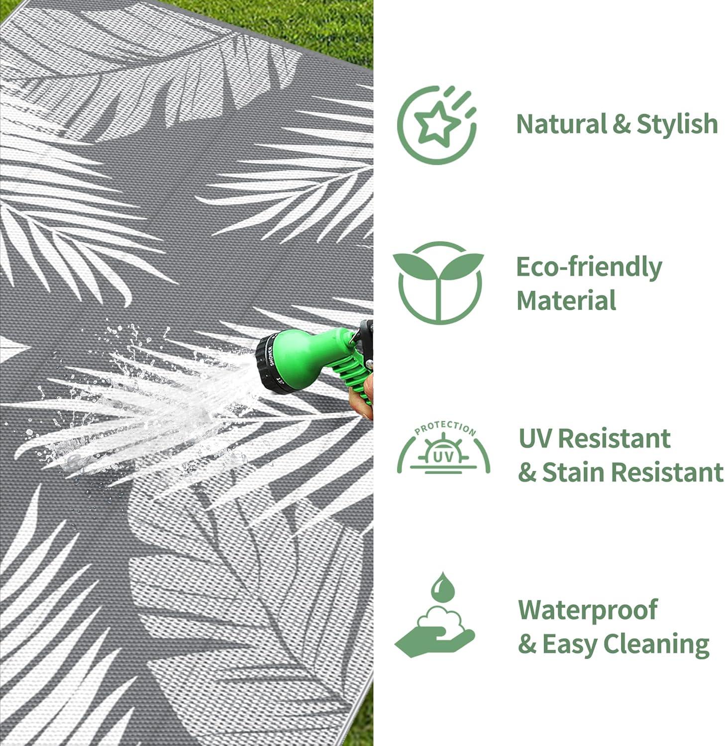 imageGENIMO Outdoor Rug 5 x 8 Waterproof for Patios Clearance Reversible Plastic Straw Camping Carpet Large Area Rugs Mats for RV Picnic Backyard Deck Balcony Porch Beach GreyampampWhiteGrey White Waterproof