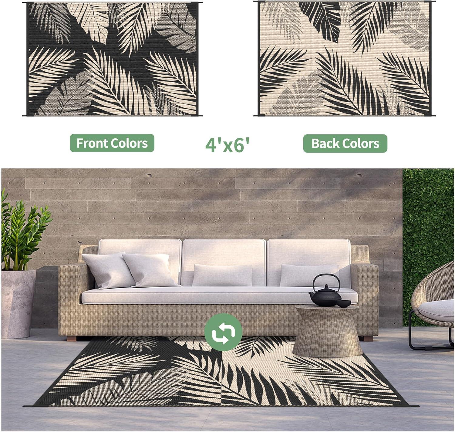 imageGENIMO Outdoor Rug 5 x 8 Waterproof for Patios Clearance Reversible Plastic Straw Camping Carpet Large Area Rugs Mats for RV Picnic Backyard Deck Balcony Porch Beach GreyampampWhiteBlack Beige Waterproof