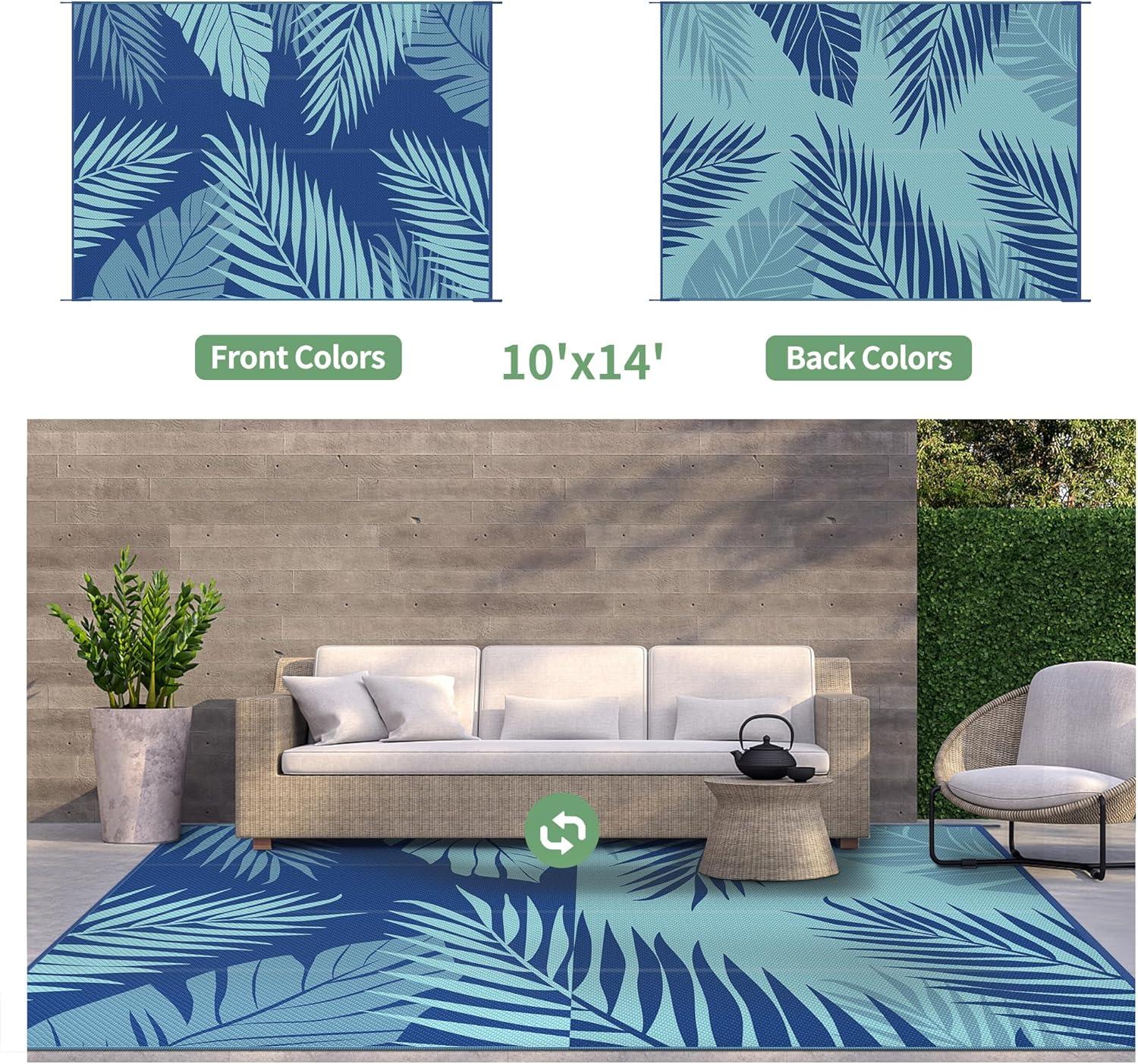 imageGENIMO Outdoor Rug 5 x 8 Waterproof for Patios Clearance Reversible Plastic Straw Camping Carpet Large Area Rugs Mats for RV Picnic Backyard Deck Balcony Porch Beach GreyampampWhiteRoyal Blue Blue Green Waterproof