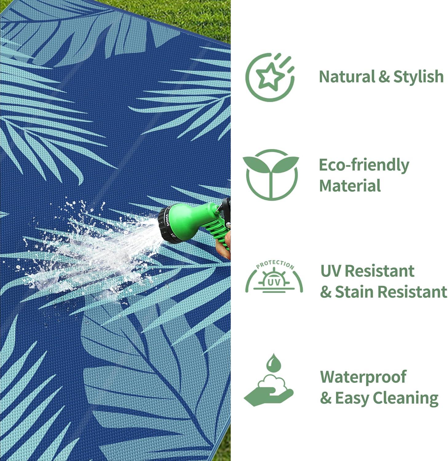 imageGENIMO Outdoor Rug 5 x 8 Waterproof for Patios Clearance Reversible Plastic Straw Camping Carpet Large Area Rugs Mats for RV Picnic Backyard Deck Balcony Porch Beach GreyampampWhiteRoyal Blue Blue Green Waterproof