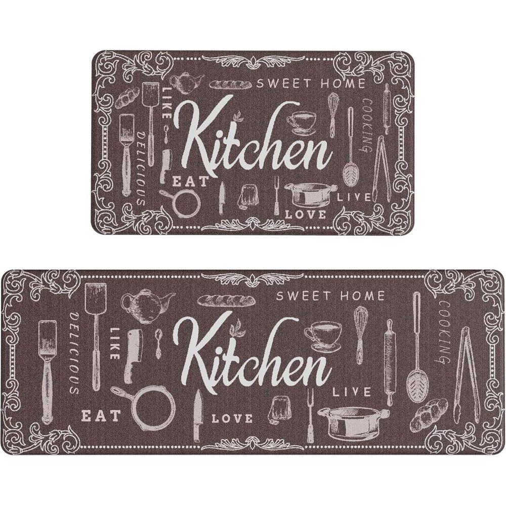 imageGENIMO Kitchen Mats for Floor 2PCs Washable Anti Fatigue Mat for Cushioned 173quotx47quot173quotx30quot Waterproof Kitchen Rugs Non Slip Comfort Standing Mat Rug for Home Sink Laundry Light GreenKitchenbrown
