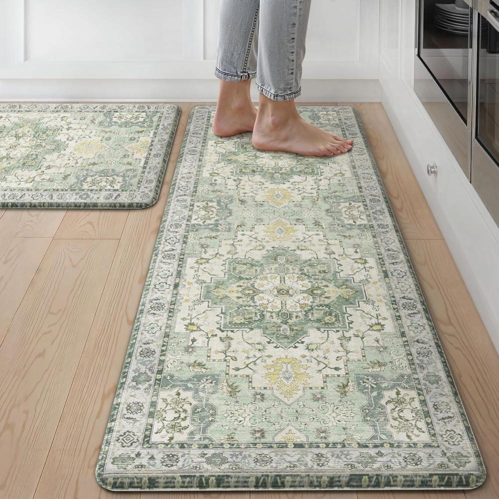 imageGENIMO Kitchen Mats for Floor 2PCs Washable Anti Fatigue Mat for Cushioned 173quotx47quot173quotx30quot Waterproof Kitchen Rugs Non Slip Comfort Standing Mat Rug for Home Sink Laundry Light GreenLight Green