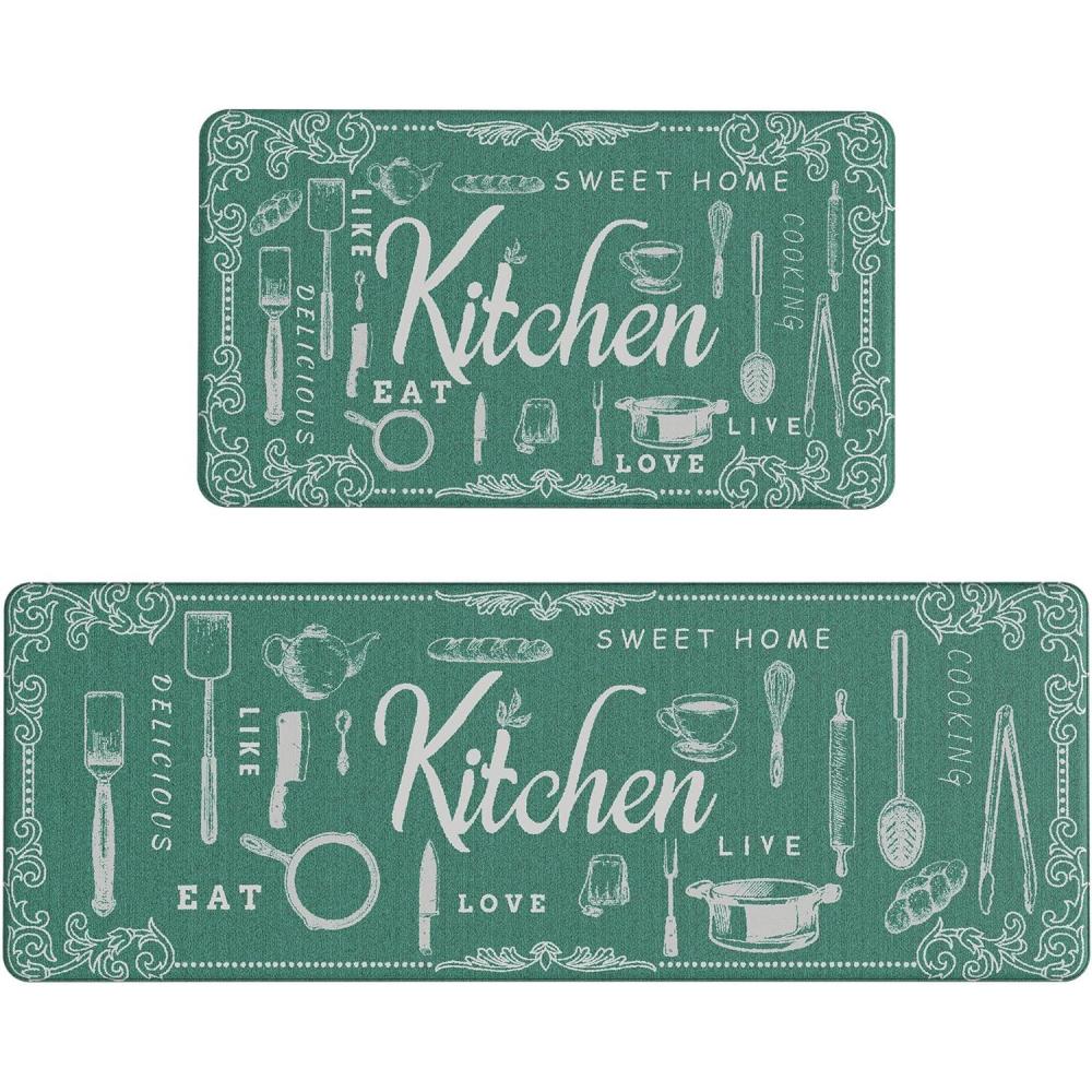 imageGENIMO Kitchen Mats for Floor 2PCs Washable Anti Fatigue Mat for Cushioned 173quotx47quot173quotx30quot Waterproof Kitchen Rugs Non Slip Comfort Standing Mat Rug for Home Sink Laundry Light GreenKtchengreen