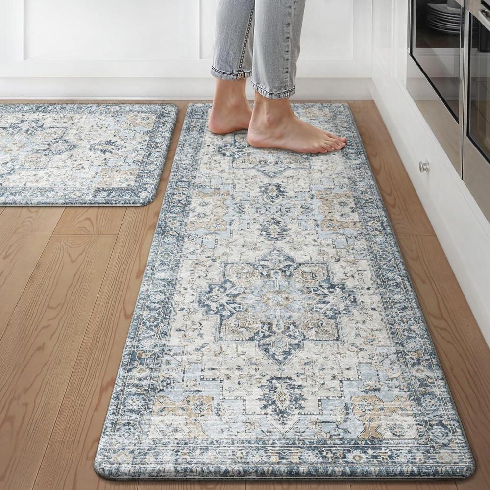 imageGENIMO Kitchen Mats for Floor 2PCs Washable Anti Fatigue Mat for Cushioned 173quotx47quot173quotx30quot Waterproof Kitchen Rugs Non Slip Comfort Standing Mat Rug for Home Sink Laundry Light GreenLight Blue