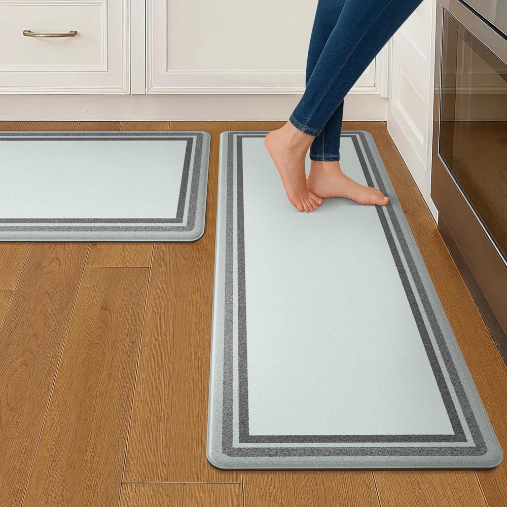 imageGENIMO Kitchen Mats for Floor 2PCs Washable Anti Fatigue Mat for Cushioned 173quotx47quot173quotx30quot Waterproof Kitchen Rugs Non Slip Comfort Standing Mat Rug for Home Sink Laundry Light GreenLight Grey