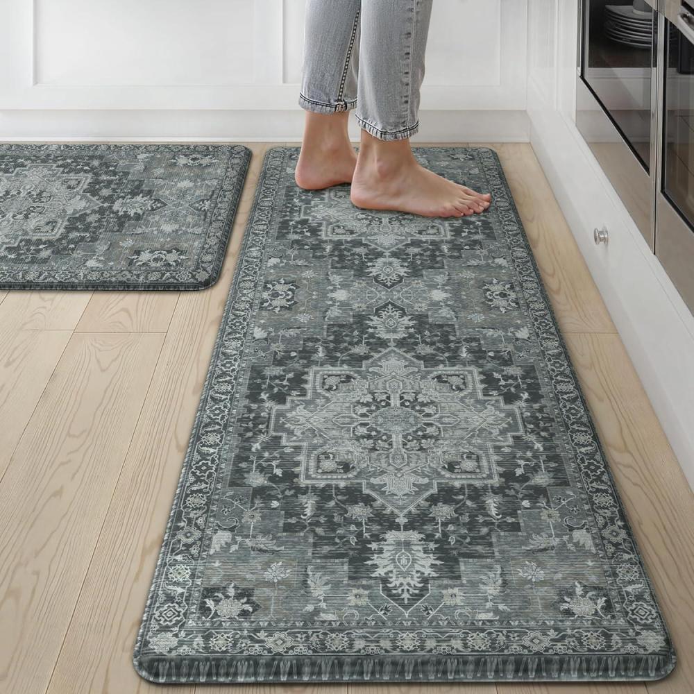 imageGENIMO Kitchen Mats for Floor 2PCs Washable Anti Fatigue Mat for Cushioned 173quotx47quot173quotx30quot Waterproof Kitchen Rugs Non Slip Comfort Standing Mat Rug for Home Sink Laundry Light GreenDark Gray