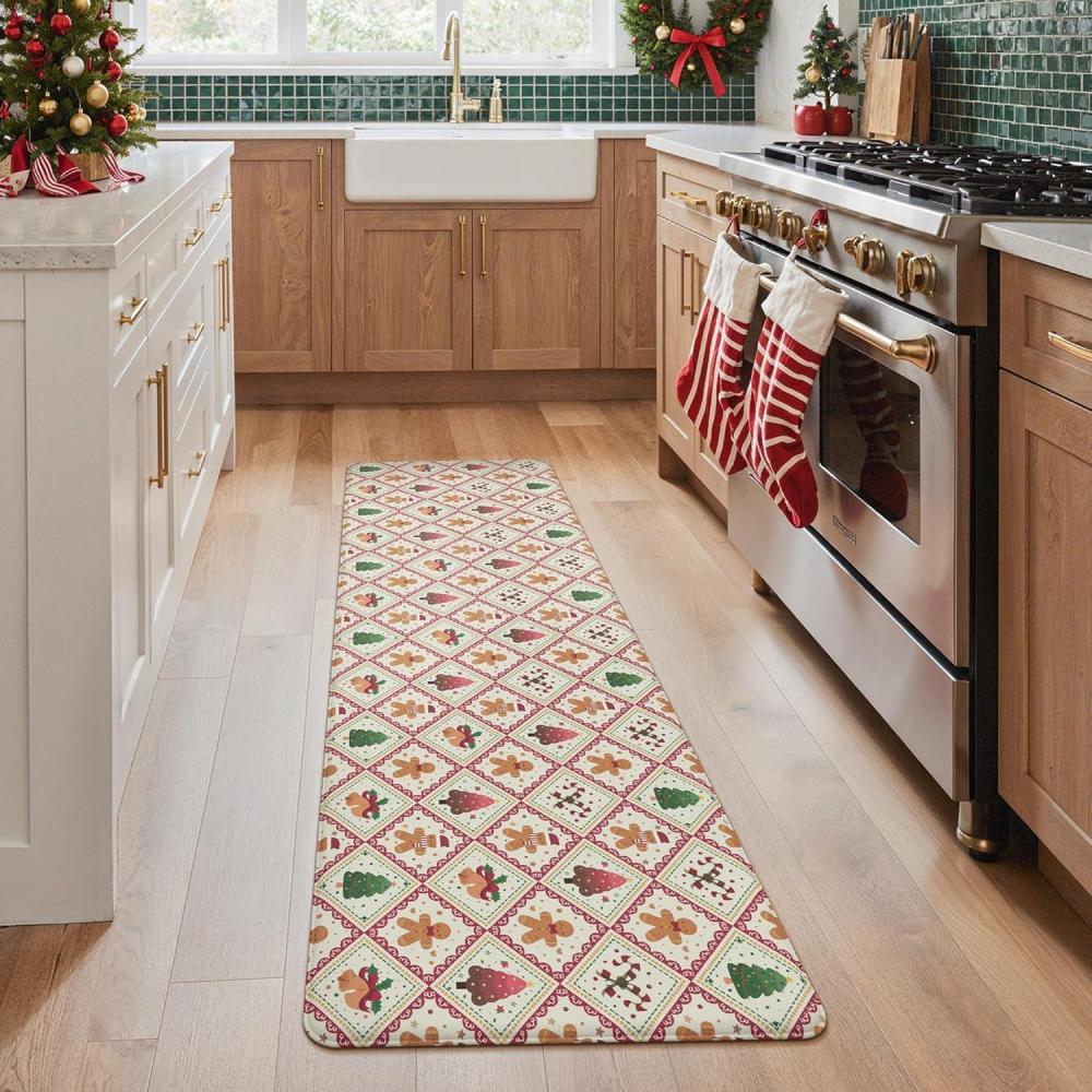 imageGENIMO Kitchen Mats for Floor 2PCs Washable Anti Fatigue Mat for Cushioned 173quotx47quot173quotx30quot Waterproof Kitchen Rugs Non Slip Comfort Standing Mat Rug for Home Sink Laundry Light GreenRed Beige
