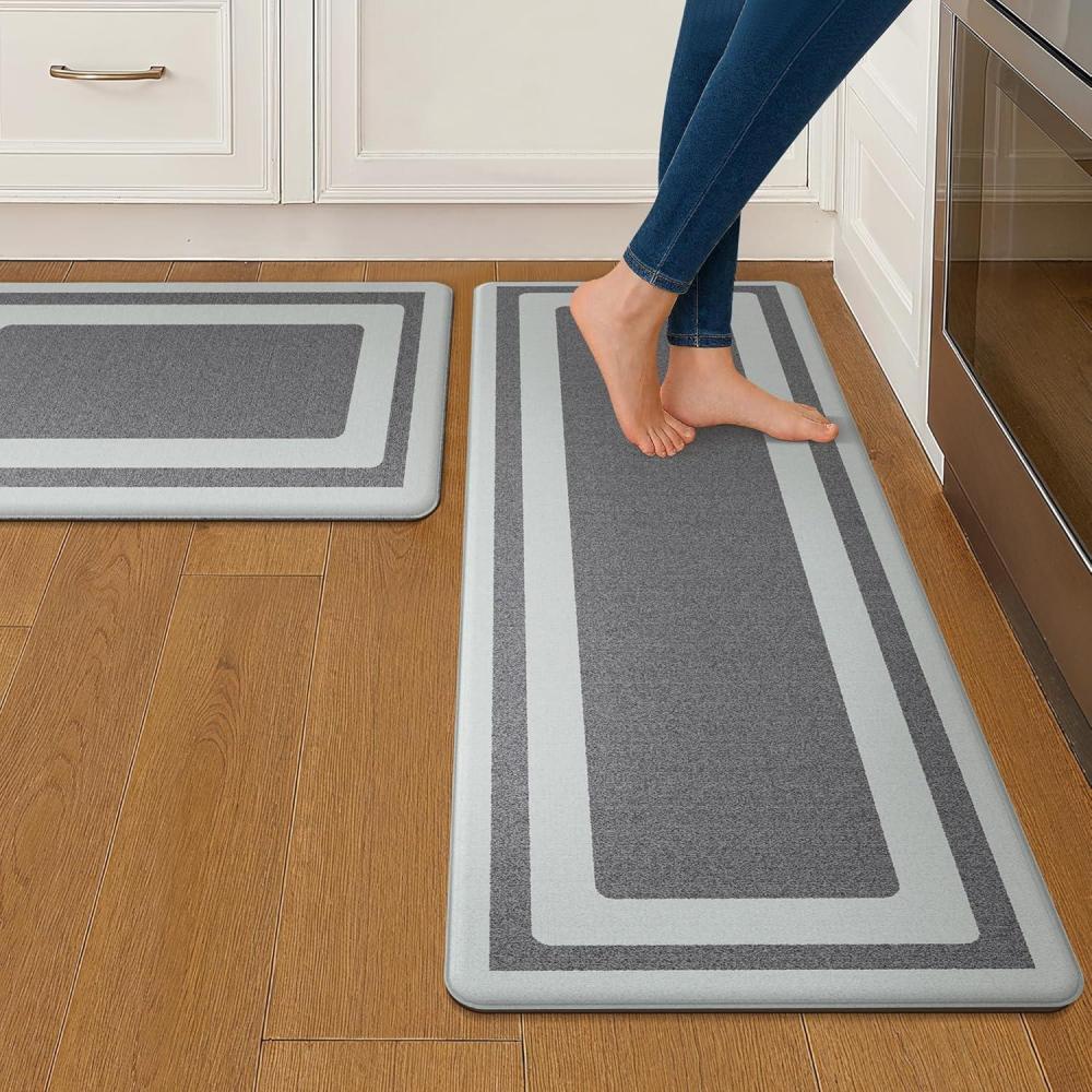 imageGENIMO Kitchen Mats for Floor 2PCs Washable Anti Fatigue Mat for Cushioned 173quotx47quot173quotx30quot Waterproof Kitchen Rugs Non Slip Comfort Standing Mat Rug for Home Sink Laundry Light GreenDark Grey