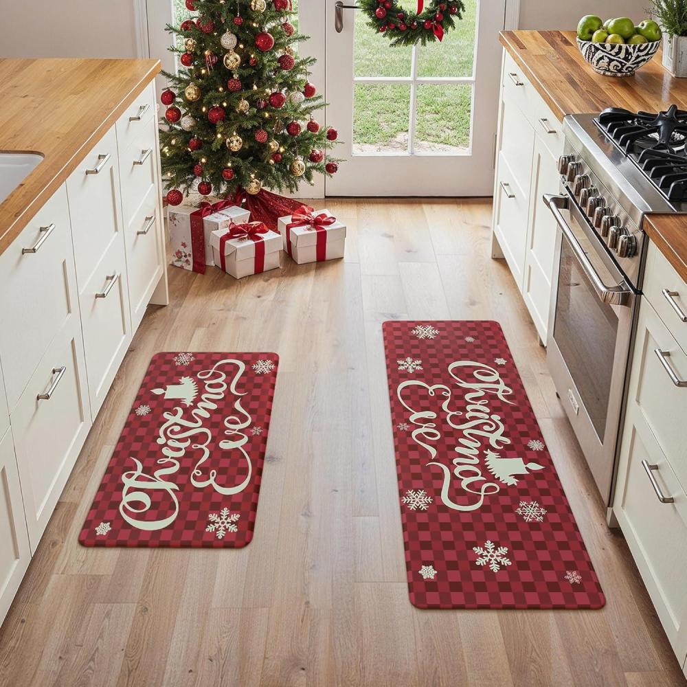 imageGENIMO Kitchen Mats for Floor 2PCs Washable Anti Fatigue Mat for Cushioned 173quotx47quot173quotx30quot Waterproof Kitchen Rugs Non Slip Comfort Standing Mat Rug for Home Sink Laundry Light GreenRed White