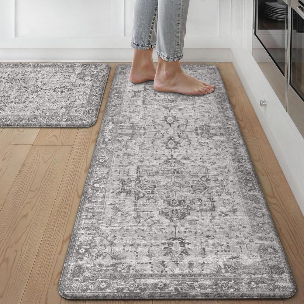 imageGENIMO Kitchen Mats for Floor 2PCs Washable Anti Fatigue Mat for Cushioned 173quotx47quot173quotx30quot Waterproof Kitchen Rugs Non Slip Comfort Standing Mat Rug for Home Sink Laundry Light GreenVintage Grey
