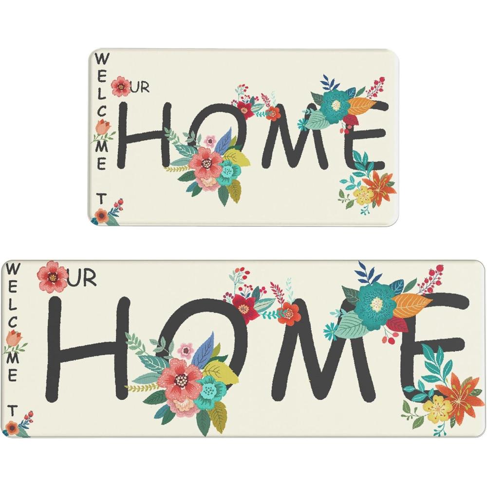 imageGENIMO Kitchen Mats for Floor 2PCs Washable Anti Fatigue Mat for Cushioned 173quotx47quot173quotx30quot Waterproof Kitchen Rugs Non Slip Comfort Standing Mat Rug for Home Sink Laundry Light GreenHomewhite