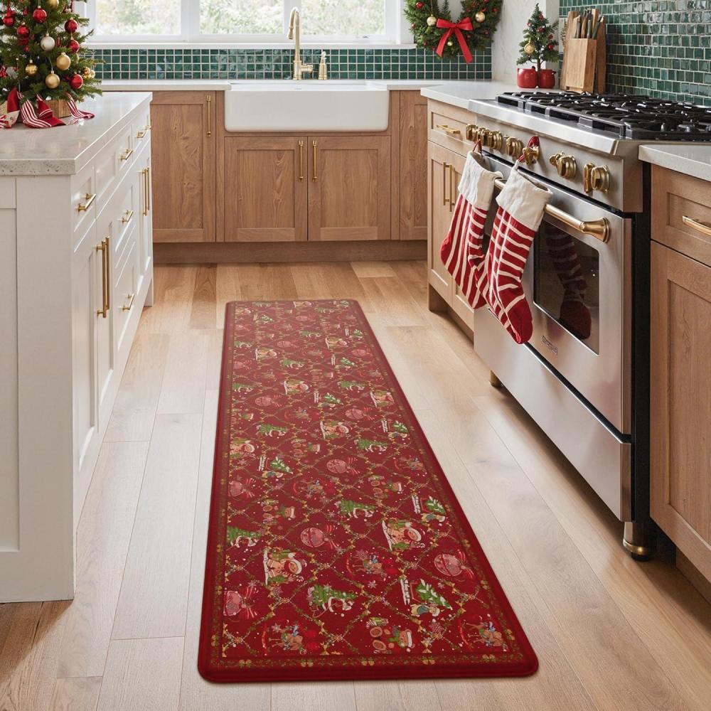 imageGENIMO Kitchen Mats for Floor 2PCs Washable Anti Fatigue Mat for Cushioned 173quotx47quot173quotx30quot Waterproof Kitchen Rugs Non Slip Comfort Standing Mat Rug for Home Sink Laundry Light GreenChristmas Red