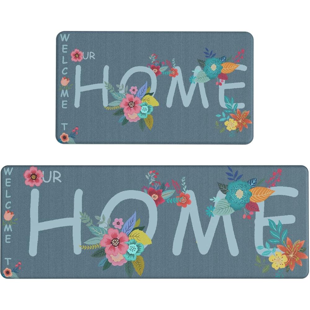 imageGENIMO Kitchen Mats for Floor 2PCs Washable Anti Fatigue Mat for Cushioned 173quotx47quot173quotx30quot Waterproof Kitchen Rugs Non Slip Comfort Standing Mat Rug for Home Sink Laundry Light GreenHomeblue