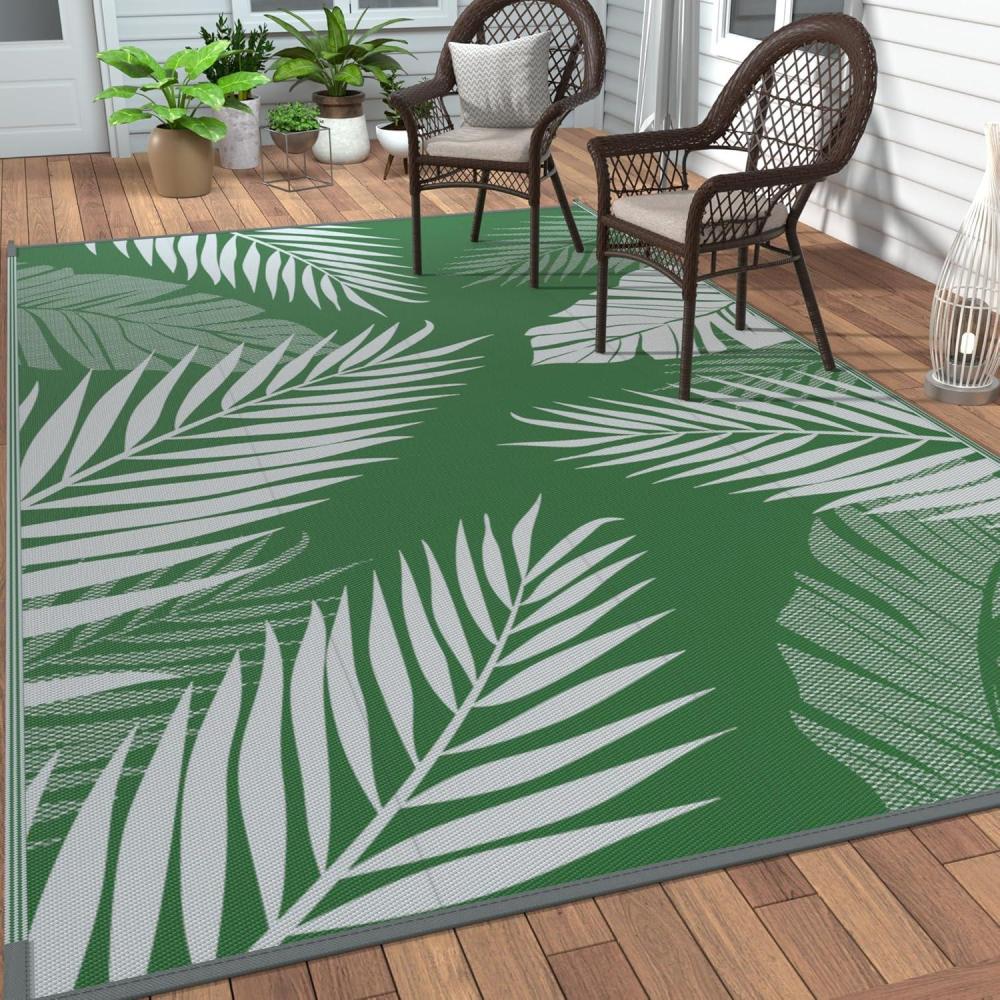 imageGENIMO Outdoor Rug 5 x 8 Waterproof for Patios Clearance Reversible Plastic Straw Camping Carpet Large Area Rugs Mats for RV Picnic Backyard Deck Balcony Porch Beach GreyampampWhiteGreen Grey Waterproof