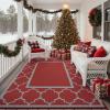 GENIMO 5′ x 8′ Outdoor Rug Waterproof for Patio Decor, Foldable Reversible Plastic Straw Area Rugs Mat for Camper, Outside Carpet for Rv, Deck, Porch, Picnic, Beach, Balcony, Blue & White(Red & Grey)