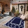 GENIMO 5′ x 8′ Outdoor Rug Waterproof for Patio Decor, Foldable Reversible Plastic Straw Area Rugs Mat for Camper, Outside Carpet for Rv, Deck, Porch, Picnic, Beach, Balcony, Blue & White(Navy Blue & White)
