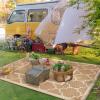 GENIMO 5′ x 8′ Outdoor Rug Waterproof for Patio Decor, Foldable Reversible Plastic Straw Area Rugs Mat for Camper, Outside Carpet for Rv, Deck, Porch, Picnic, Beach, Balcony, Blue & White(Brown&beige)