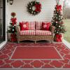GENIMO 5′ x 8′ Outdoor Rug Waterproof for Patio Decor, Foldable Reversible Plastic Straw Area Rugs Mat for Camper, Outside Carpet for Rv, Deck, Porch, Picnic, Beach, Balcony, Blue & White(Red & Grey)