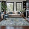 GENIMO 6×9 Washable Area Rug, Non-Slip Vintage Boho Floral Carpet, Soft Low-Pile Thin Living Room Rug for Bedroom, Dining Room, Nursery, Dark Green(Dark Blue)
